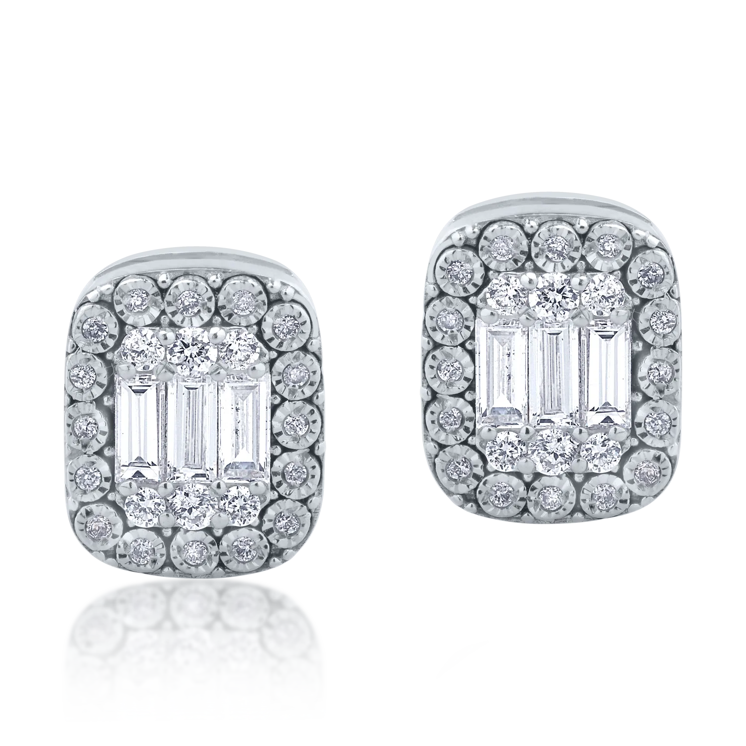 Teilor Cercei din aur alb cu diamante baguette si rotunde de 0.58ct