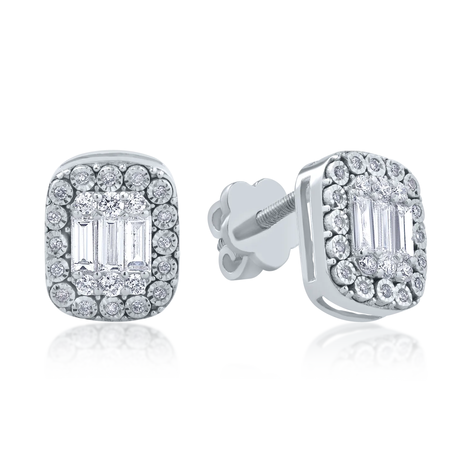 Cercei din aur alb cu diamante baguette si rotunde de 0.58ct