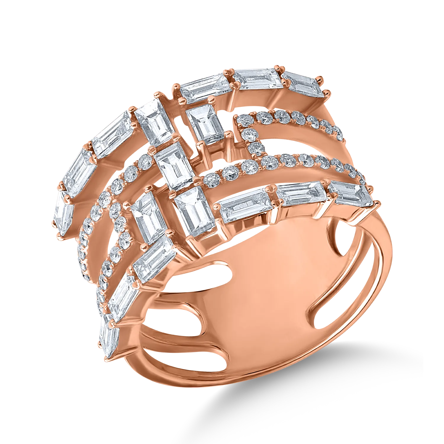 Inel din aur roz cu diamante baguette si rotunde de 1.6ct
