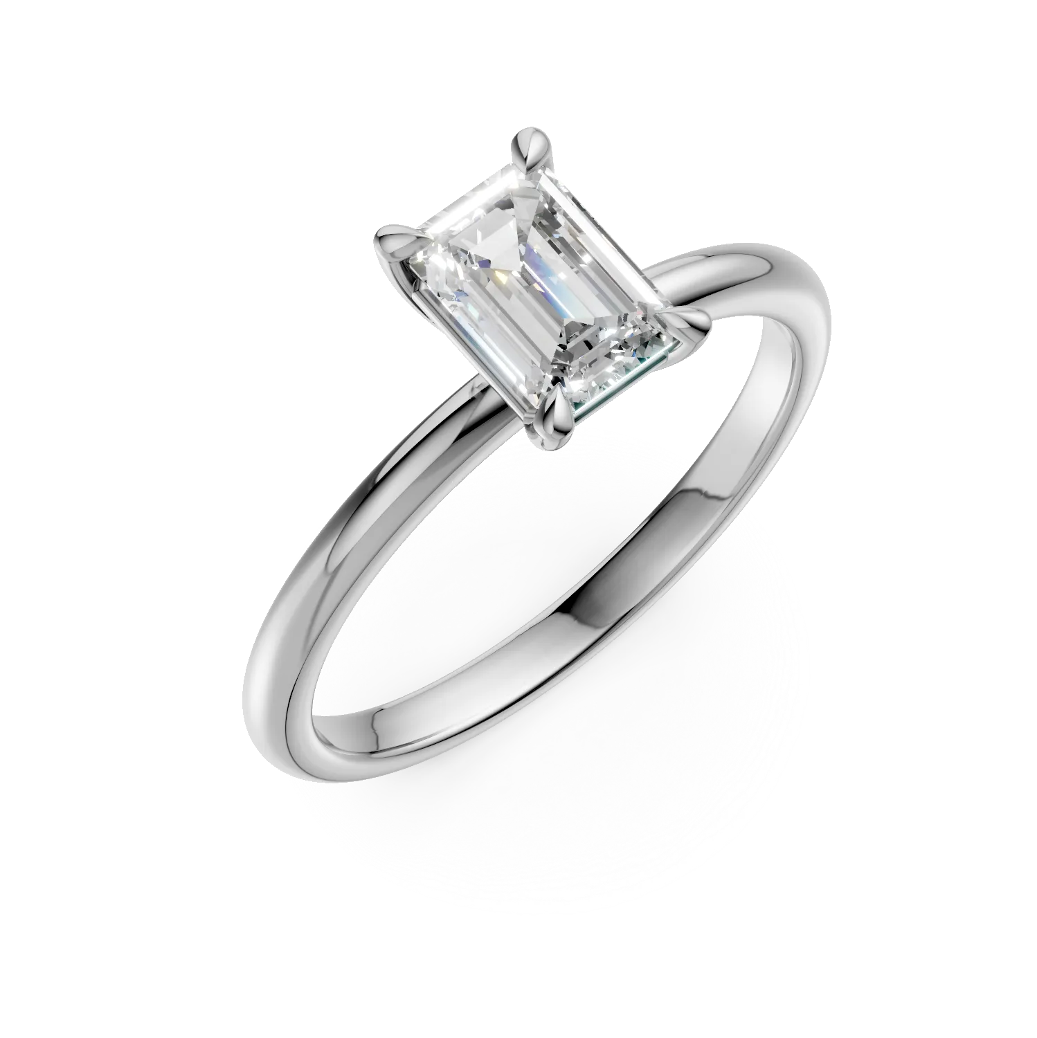 Inel de logodna din aur alb cu un diamant emerald solitaire de 0.7ct