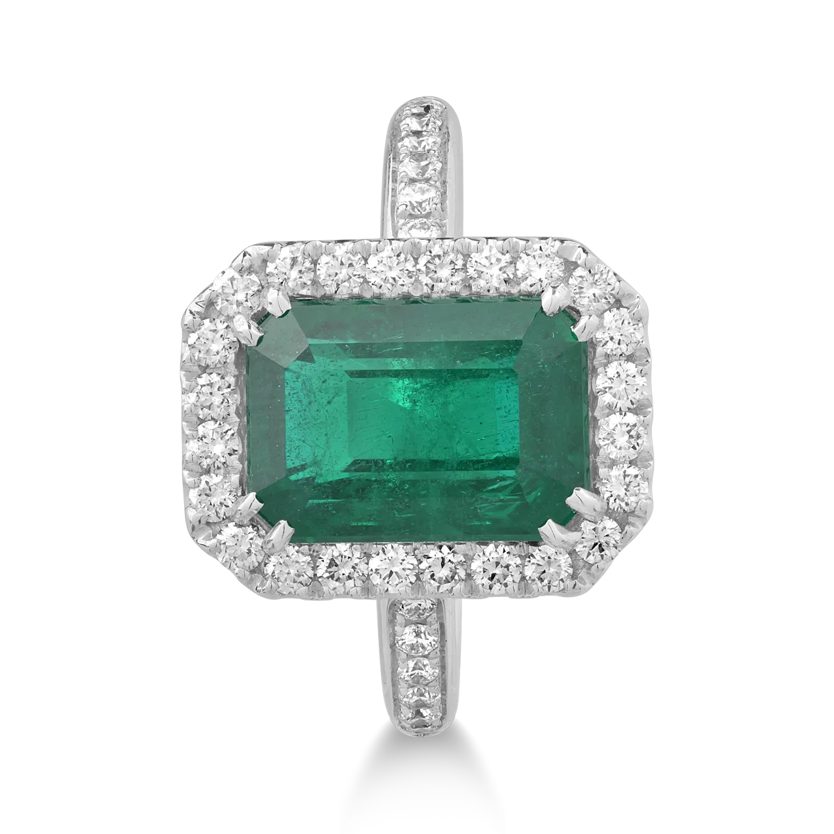 18k fehér arany gyűrű, smaragd 4,68ct és gyémánt 0,58ct