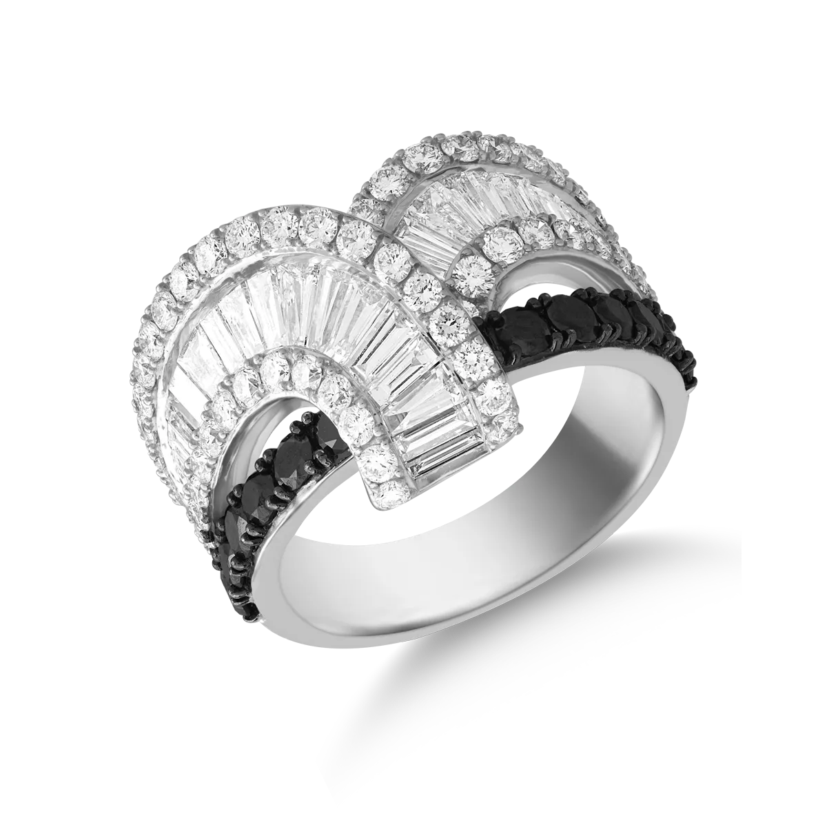 Teilor Inel din aur alb cu diamante negre de 0.75 ct si diamante transparente de 2.54ct