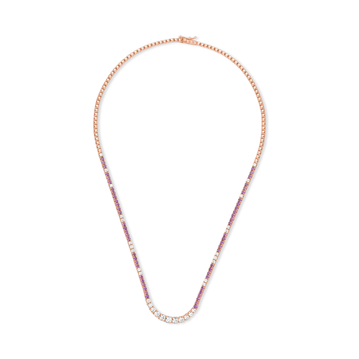 18K rose gold tennis necklace with 2.04ct diamonds and 1.87ct amethysts