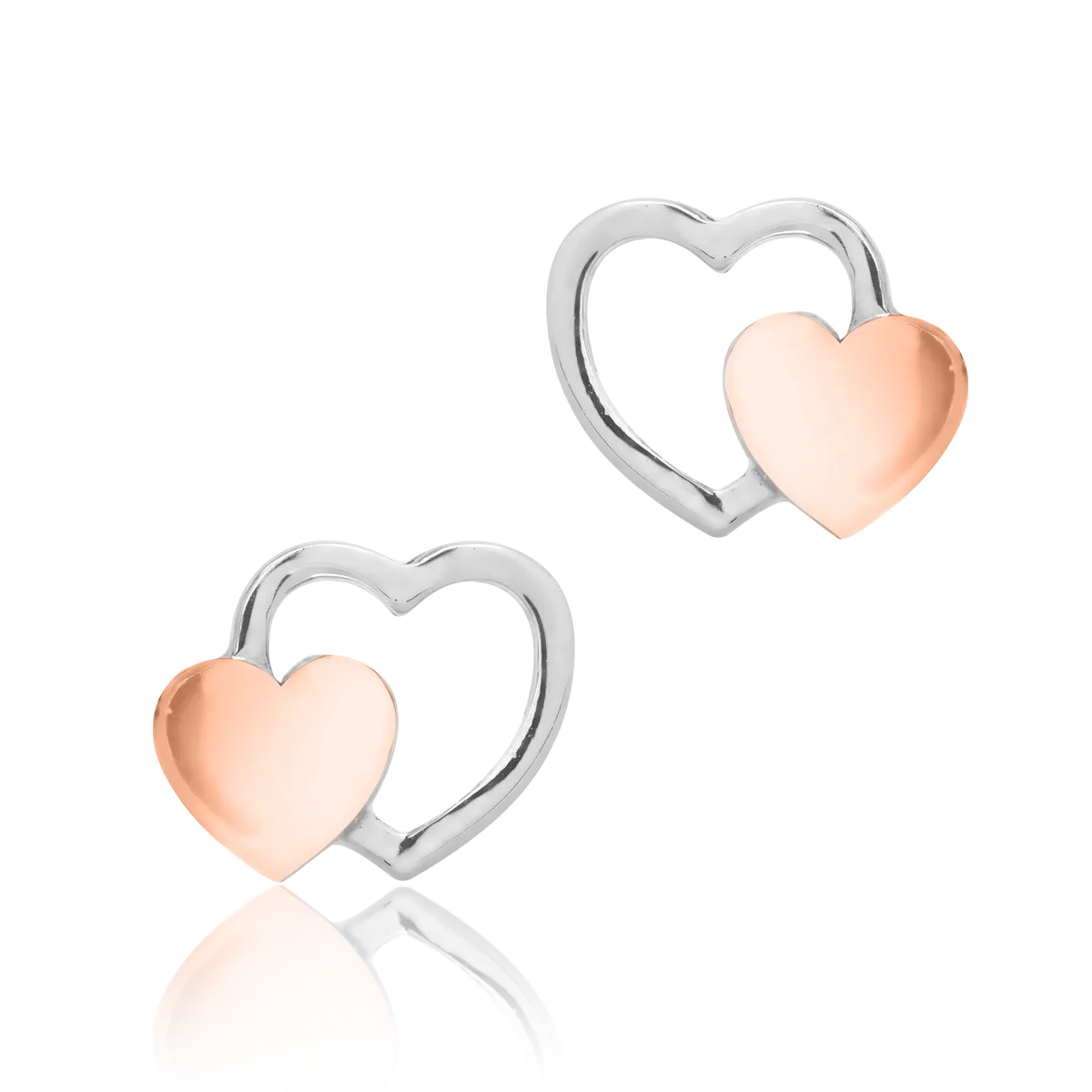 14K white/rose gold heart earrings