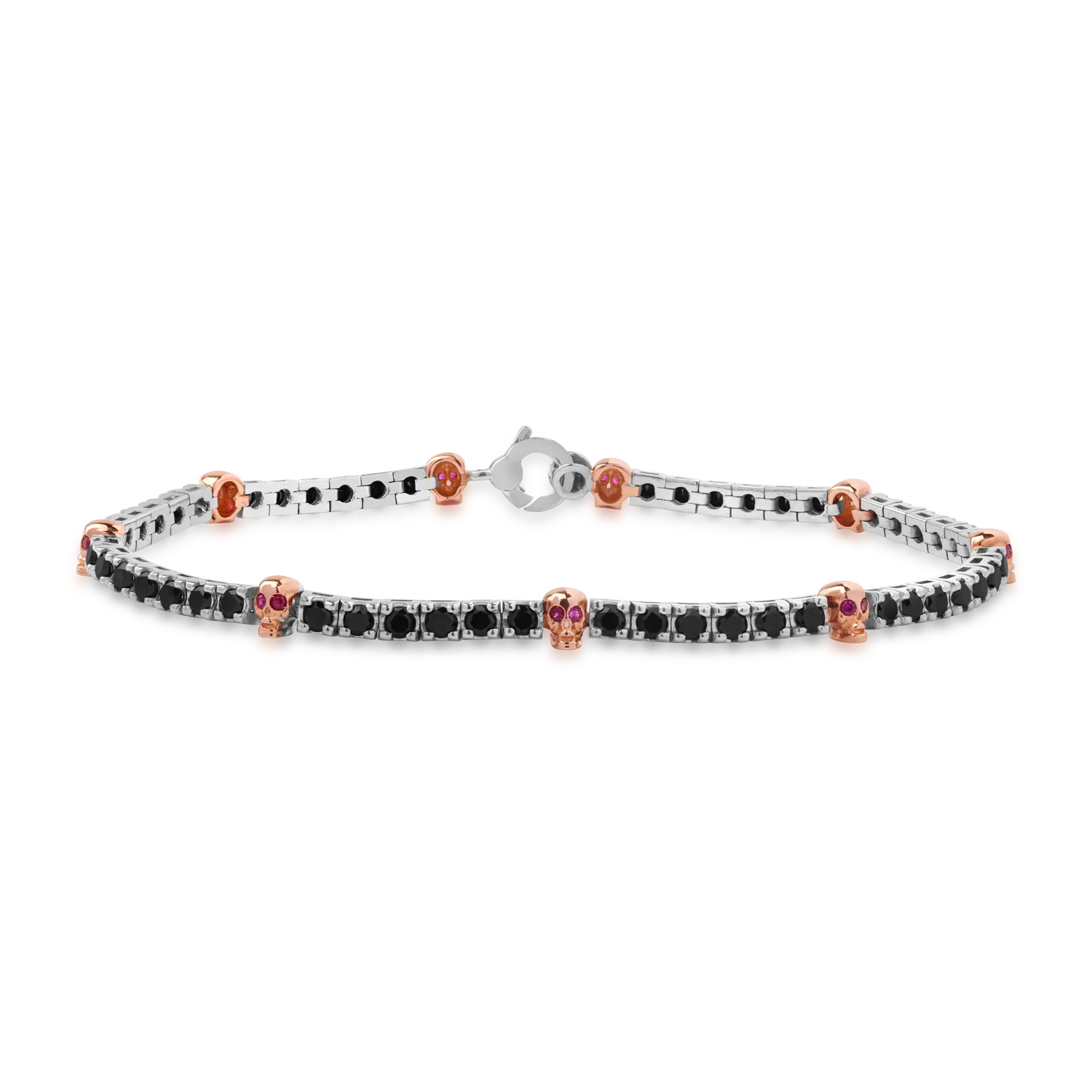 Bratara tennis din aur alb cu diamante negre de 3ct si rubine de 0.15ct