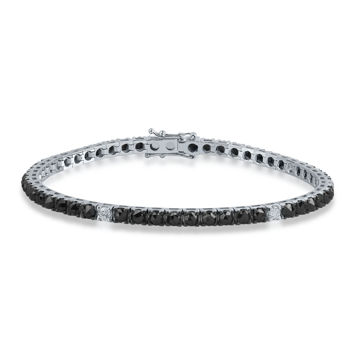 Bratara tennis din aur alb cu diamante negre de 4.6ct si diamante transparente de 0.4ct