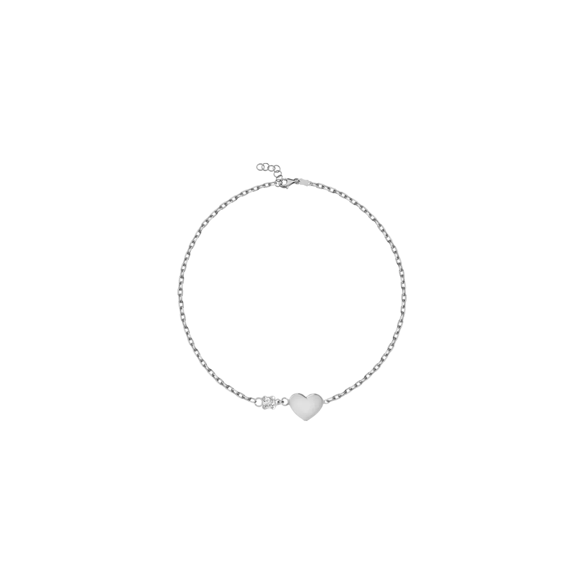 14K white gold heart children bracelet with 0.02ct diamond.