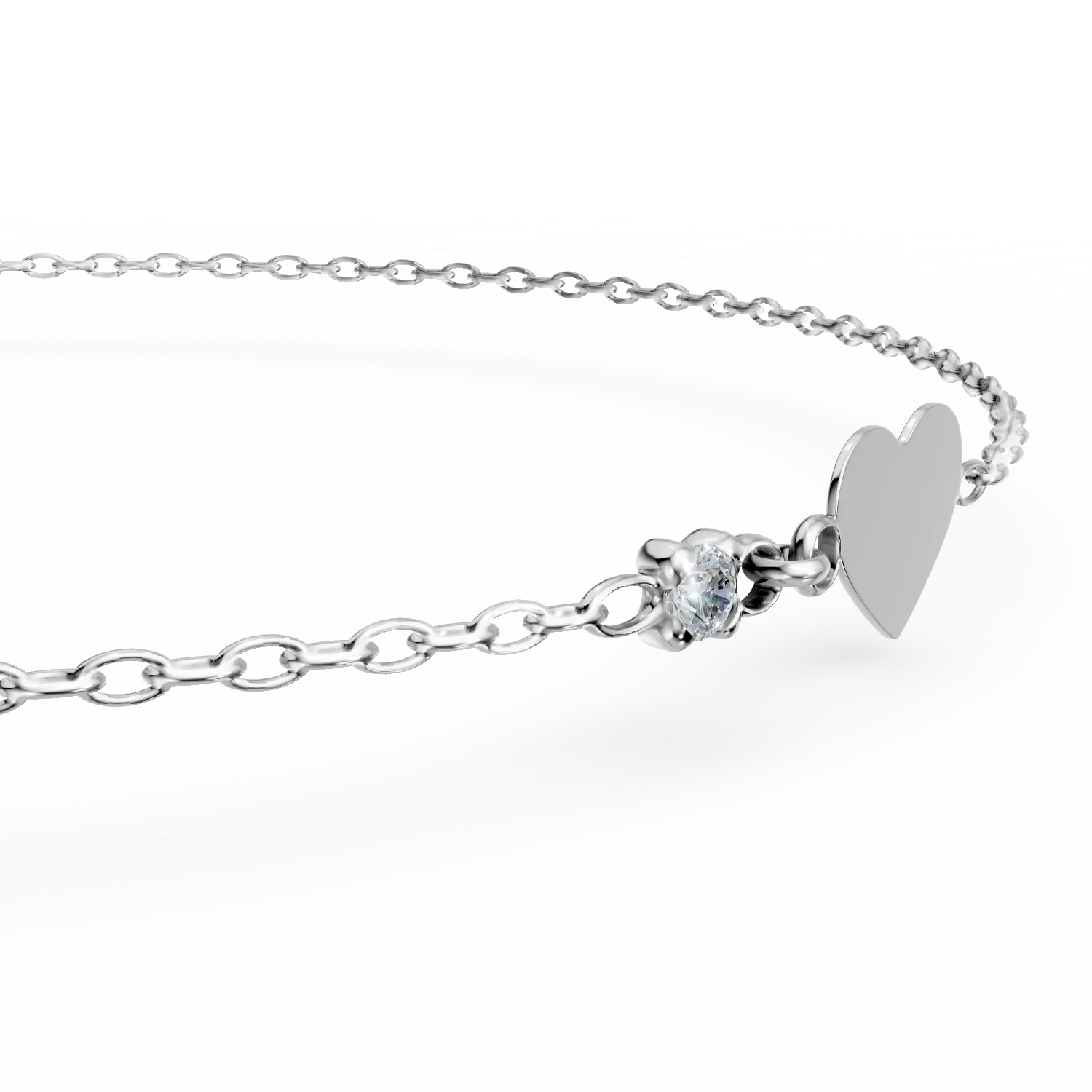 14K white gold heart children bracelet with 0.02ct diamond.
