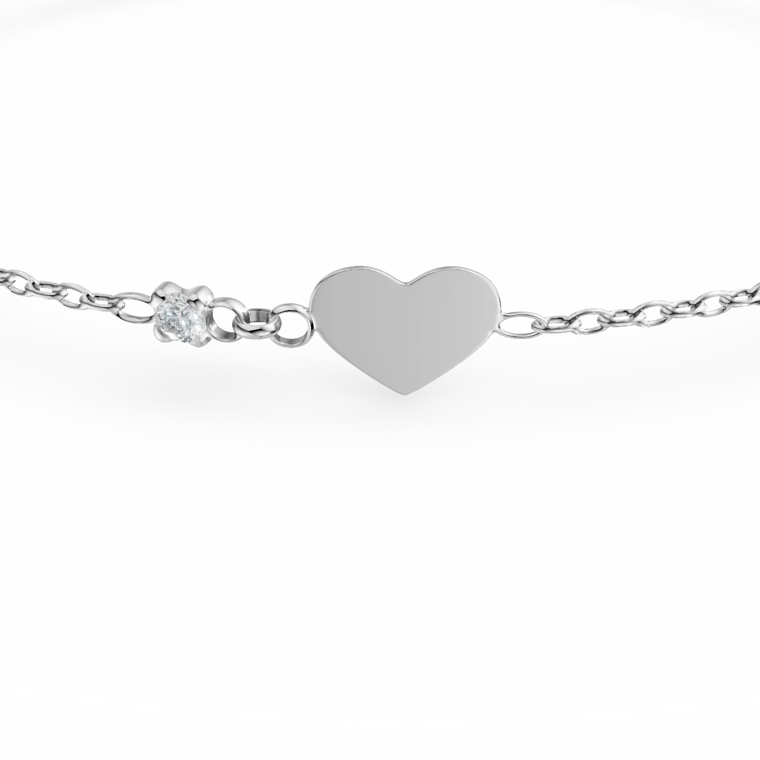 14K white gold heart children bracelet with 0.02ct diamond.