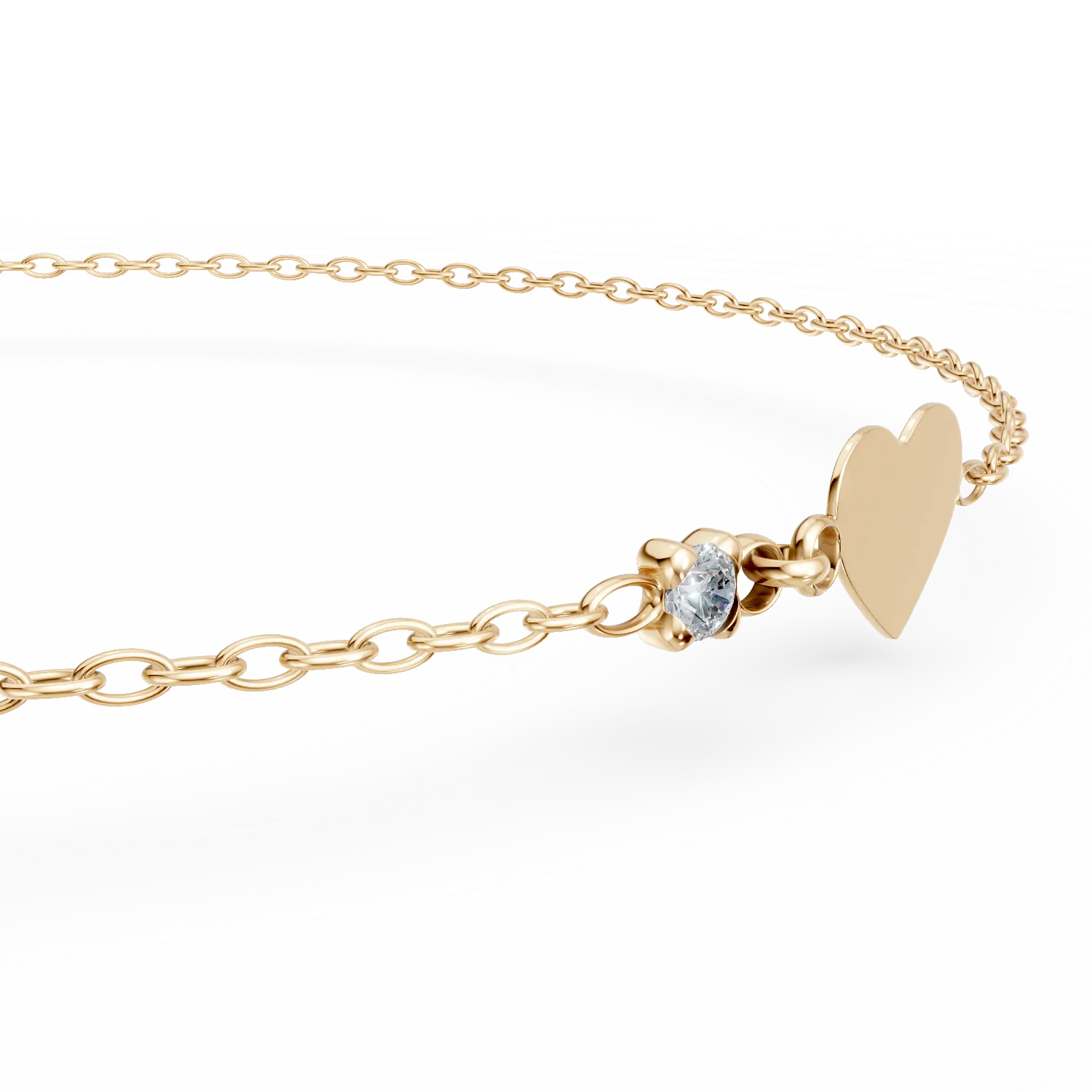 14K yellow gold heart children bracelet with 0.02ct diamond