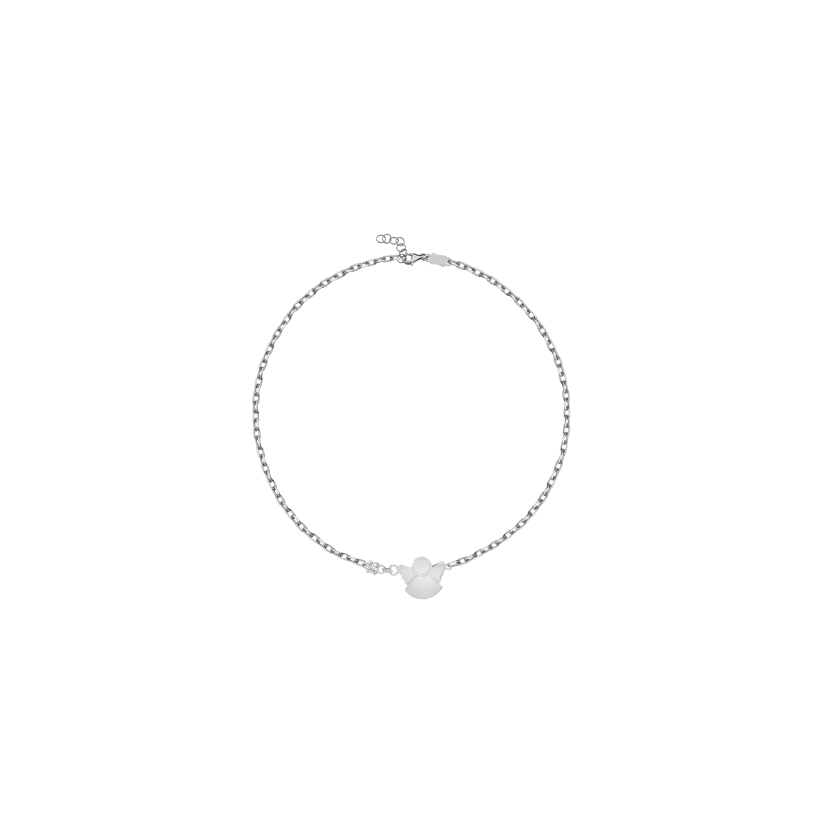 Bratara pentru copii cu ingeras din aur alb de 14K cu diamant de 0.02ct-110349