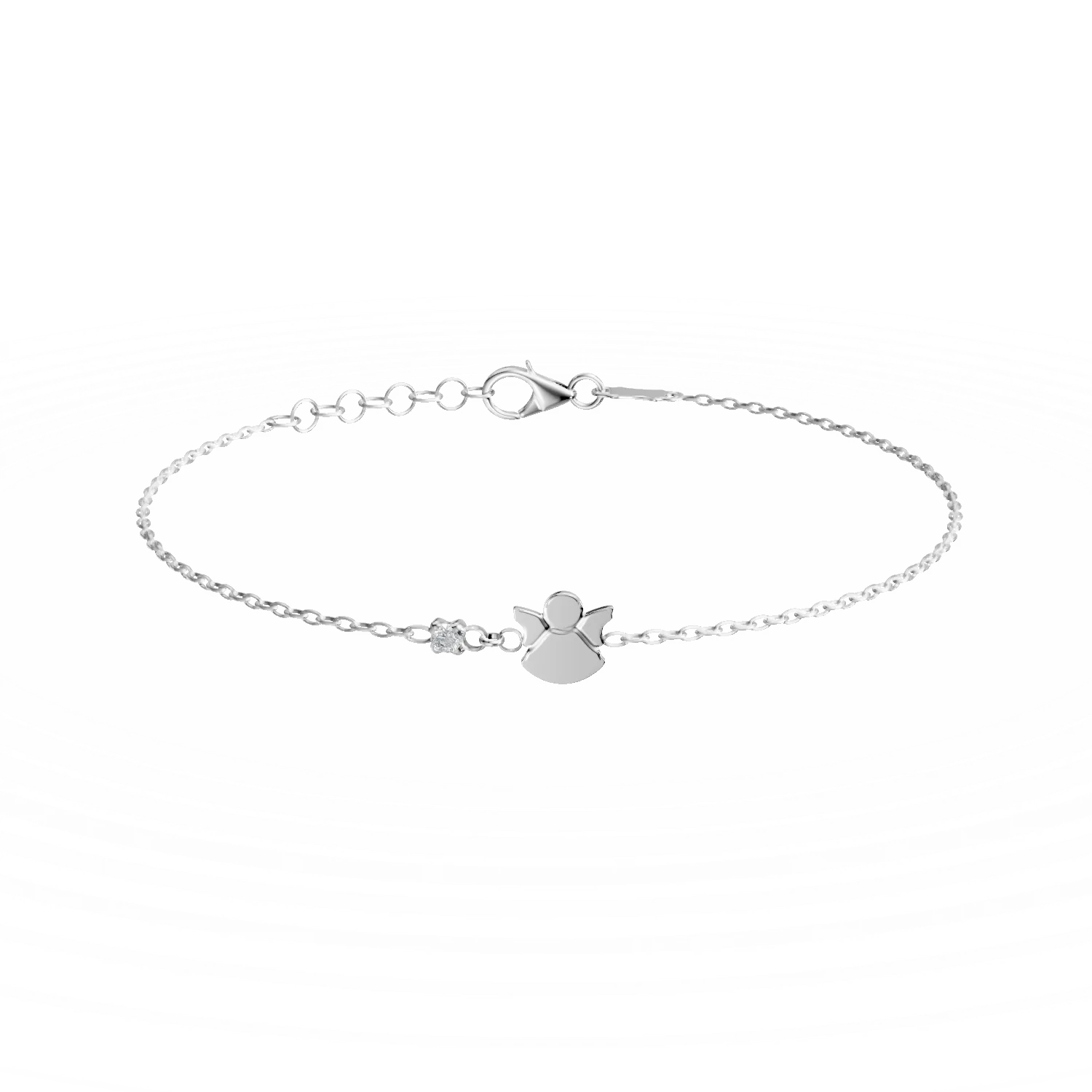 Bratara pentru copii cu ingeras din aur alb de 14K cu diamant de 0.02ct