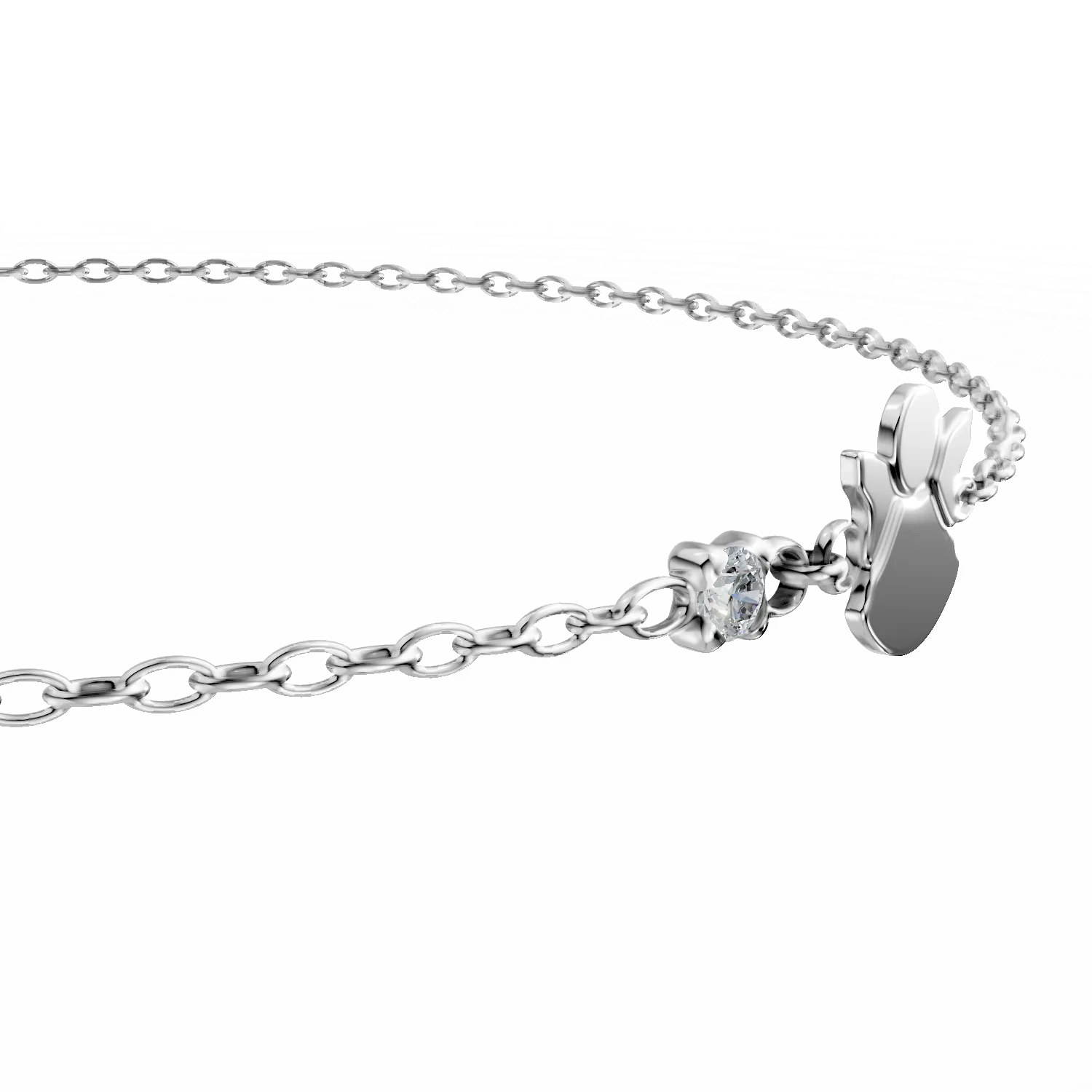 Bratara pentru copii cu ingeras din aur alb de 14K cu diamant de 0.02ct