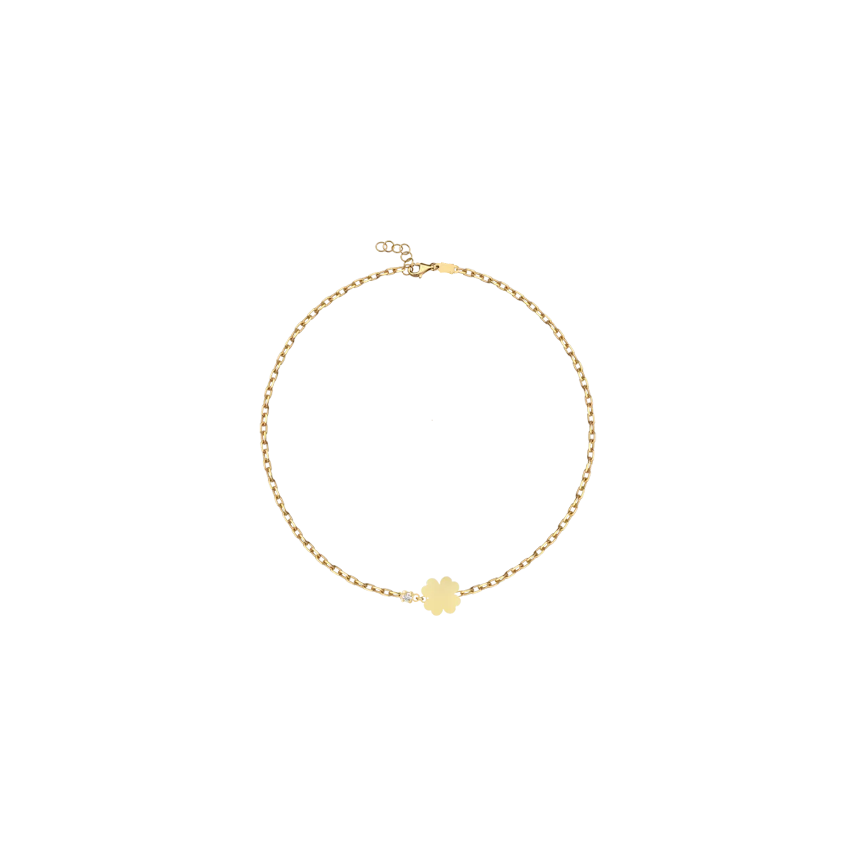 14K yellow gold three leaf clover children bracelet with 0.02ct diamond