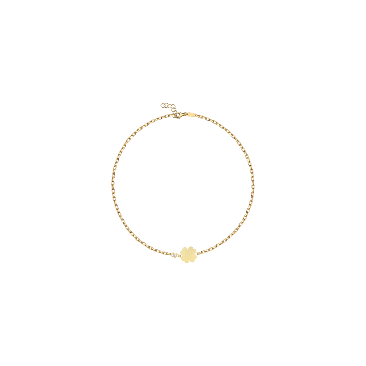Bratara pentru copii cu trifoi din aur alb de 14K cu diamant de 0.02ct-110366