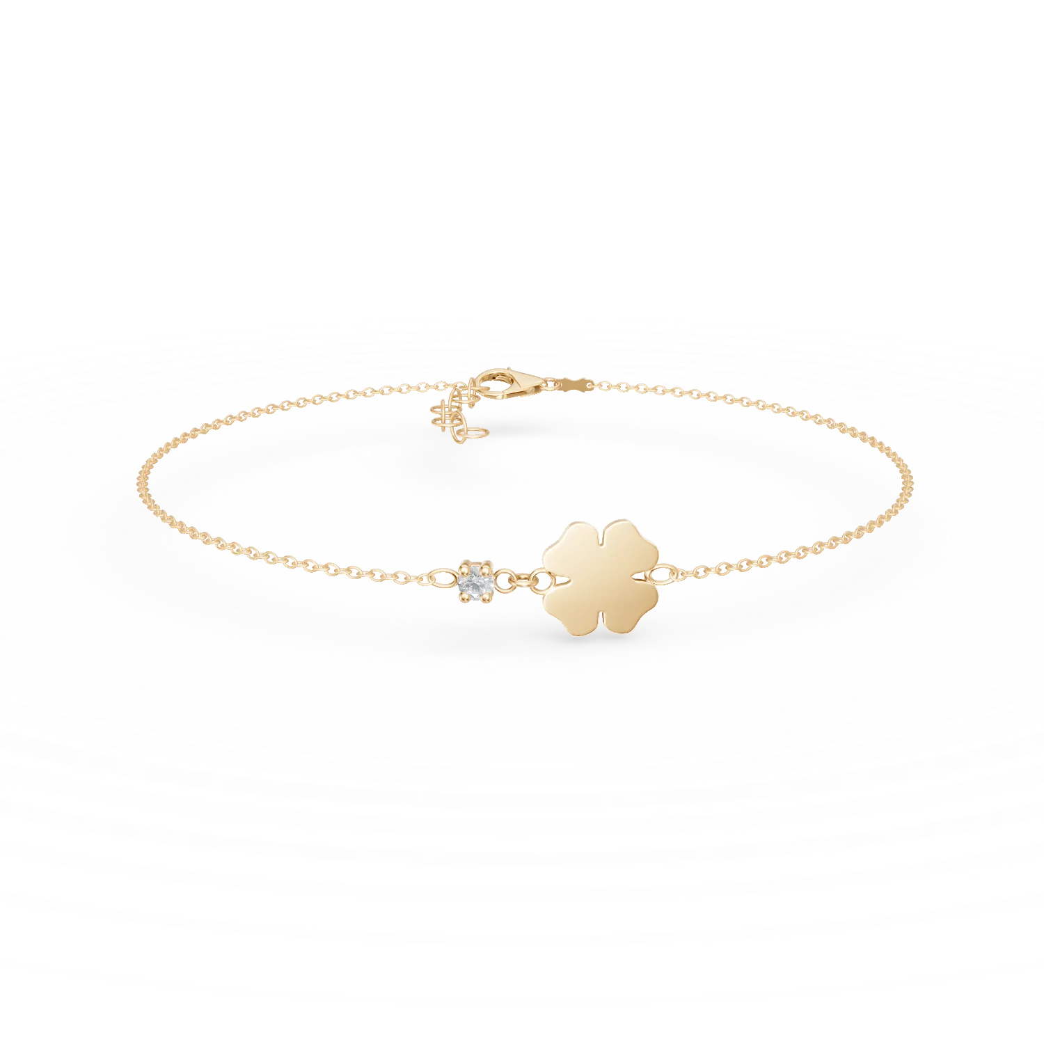 Гривна за деца от жълто злато 14К с детелина и диамант 0.02гкт-110366