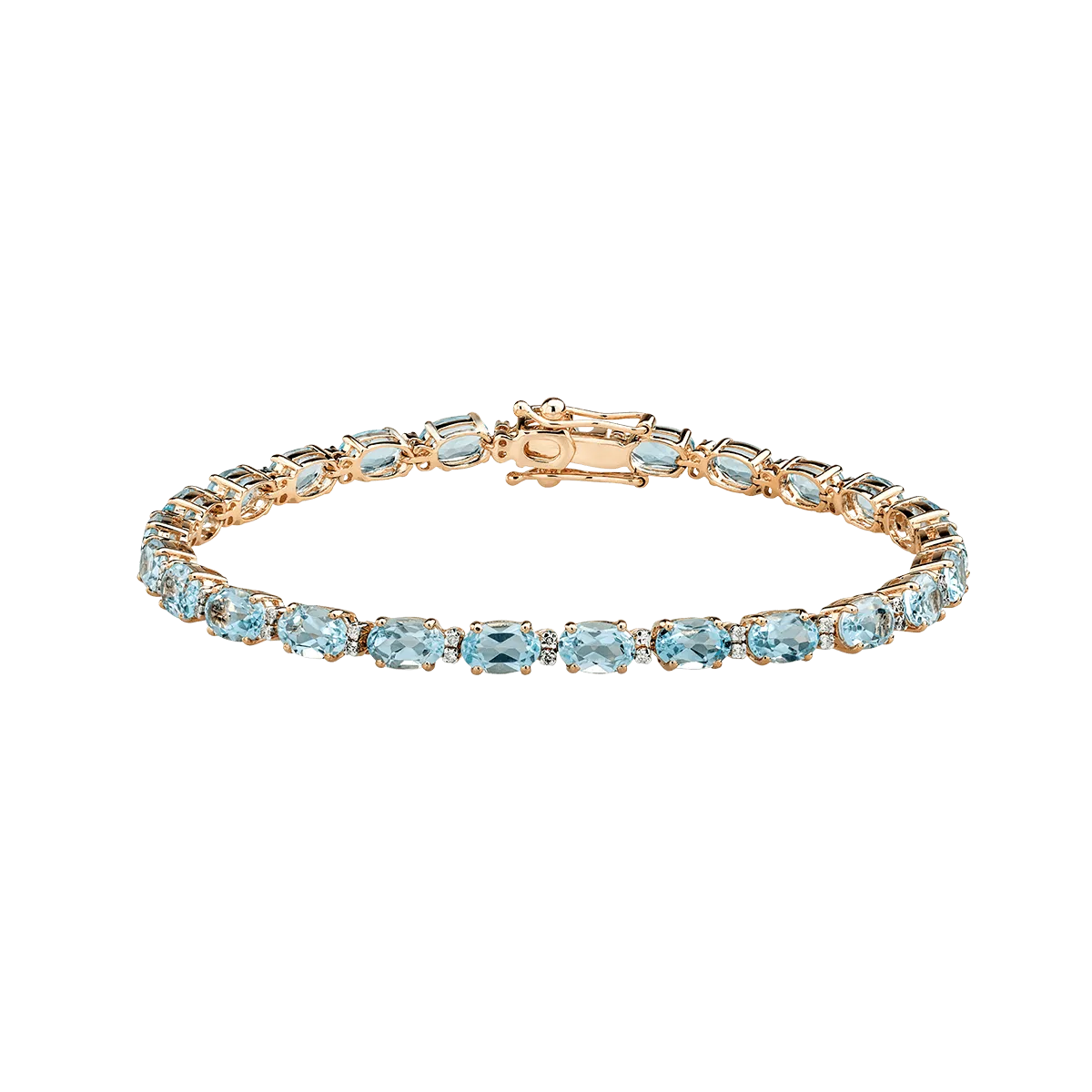 14K yellow gold tennis bracelet with 13.72ct light blue topaz and 0.24ct diamonds