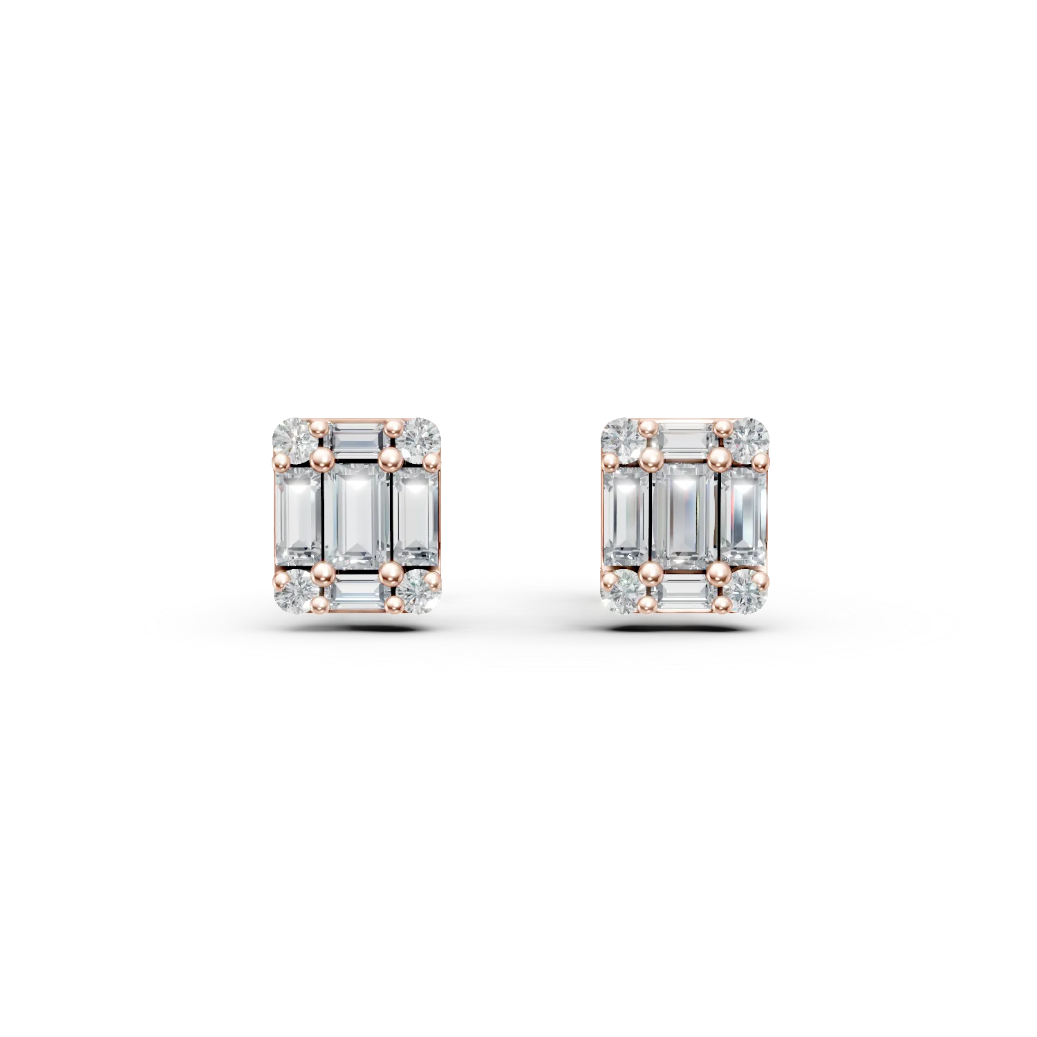 Teilor Cercei din aur roz cu diamante baguette si rotunde de 0.6ct