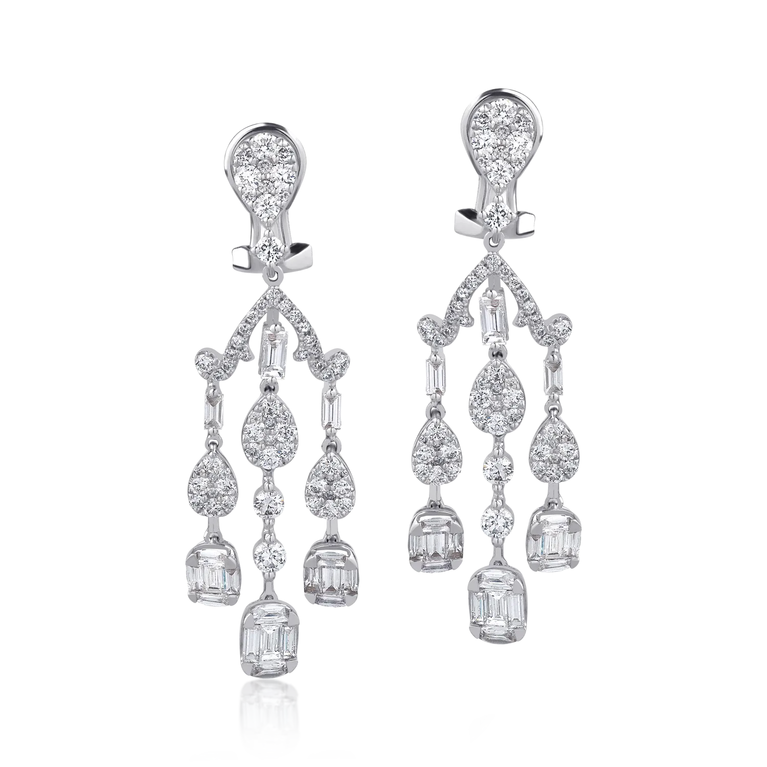 Teilor Cercei din aur alb cu diamante baguette si round de 3.36ct