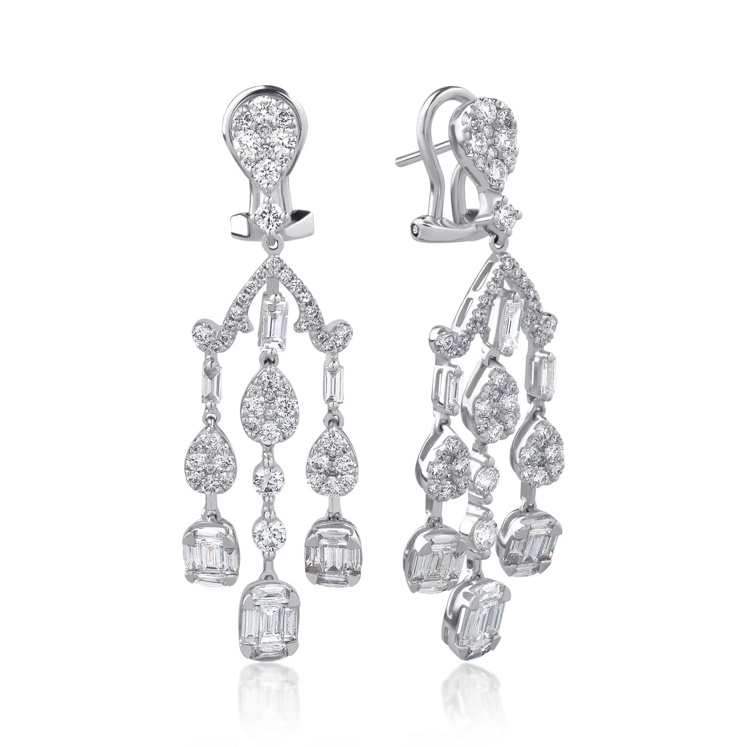 Teilor Cercei din aur alb cu diamante baguette si round de 3.36ct