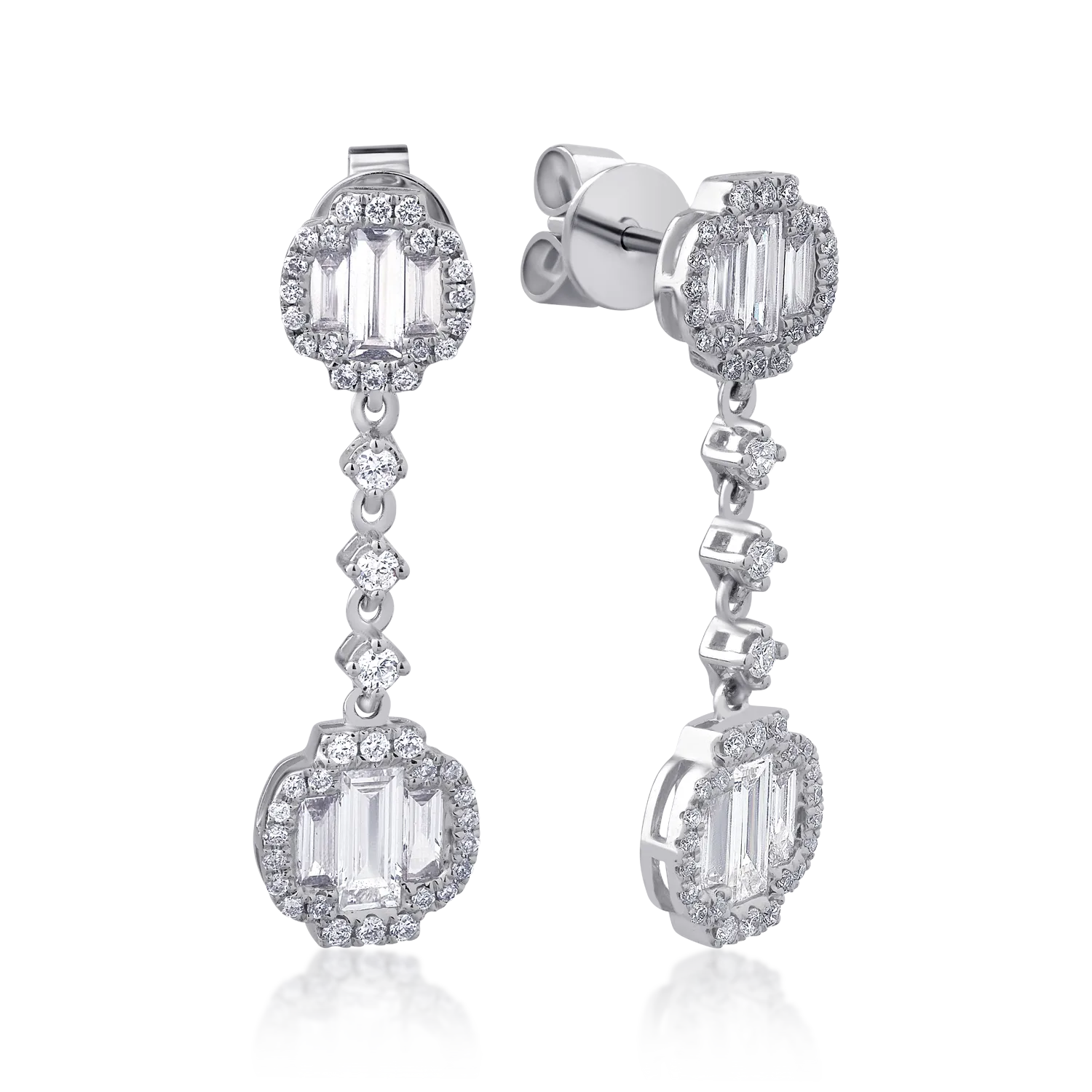 Teilor Cercei din aur alb cu diamante baguette si round de 1.36ct