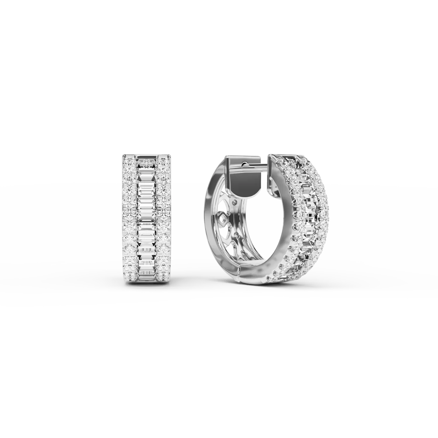 Teilor Cercei din aur alb cu diamante baguette si rotunde de 0.61ct