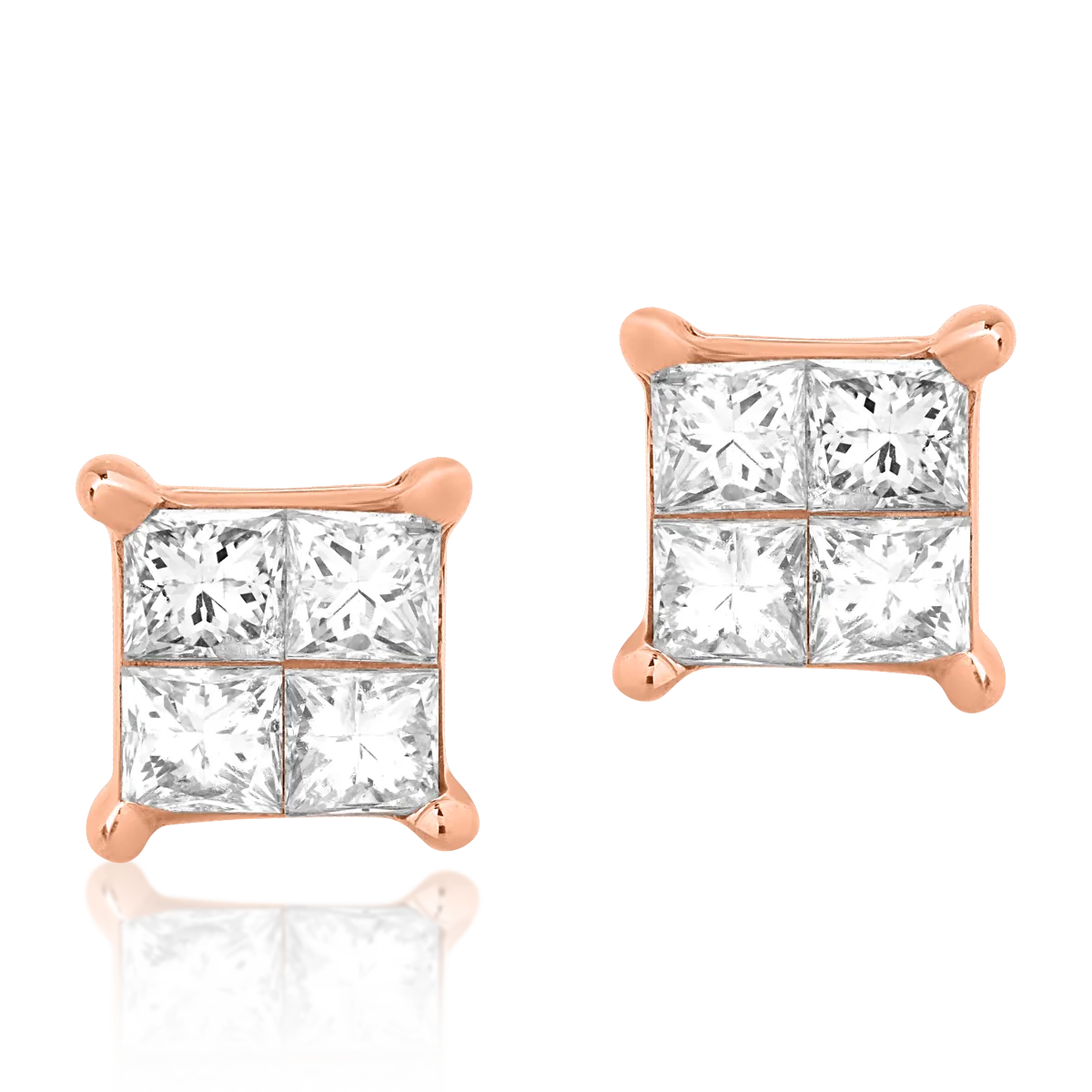 Cercei din aur roz cu diamante princess de 0.6ct