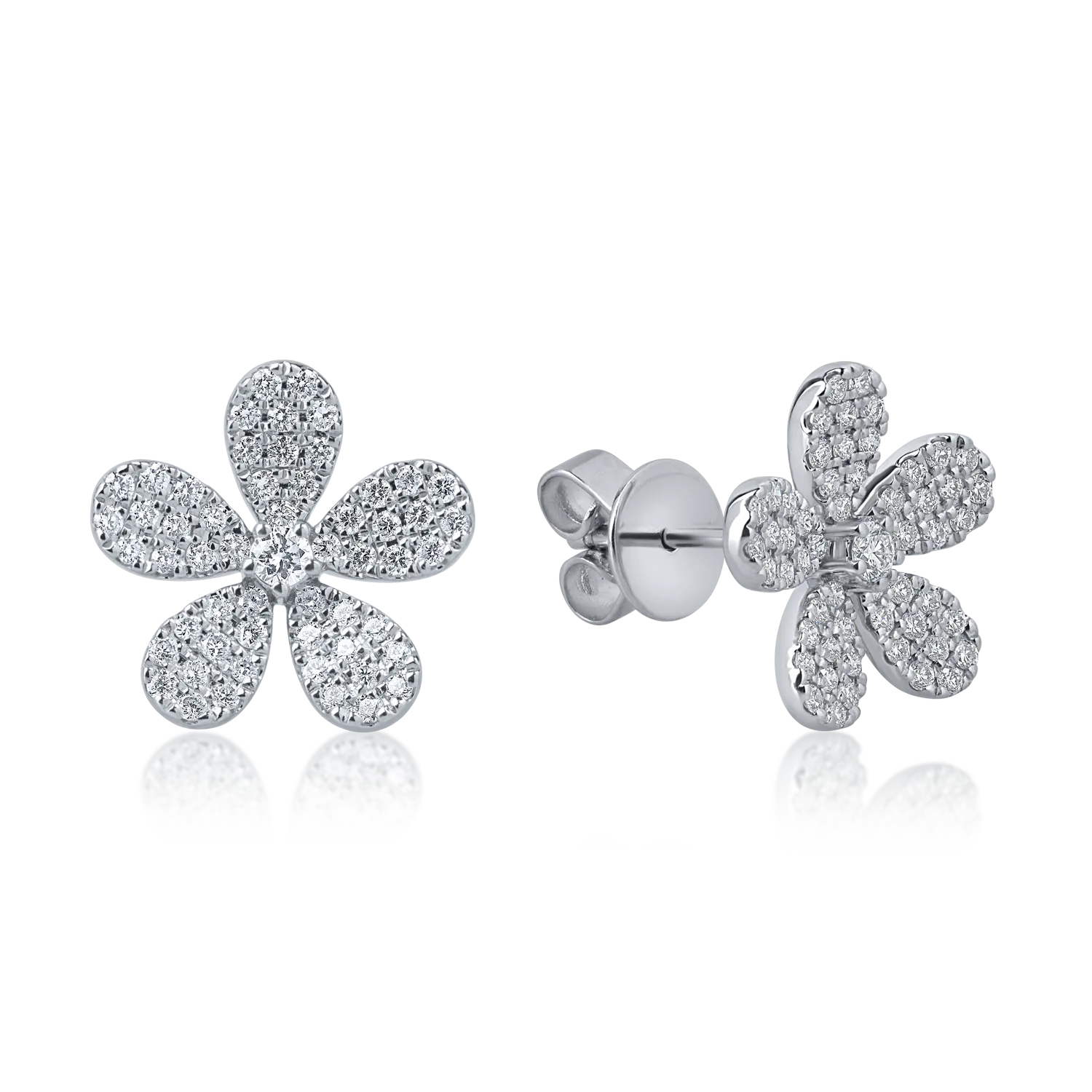 Cercei floare din aur alb cu diamante de 0.4ct