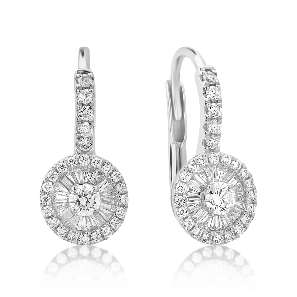 Teilor Cercei din aur alb cu diamante baguette si rotunde de 0.48ct