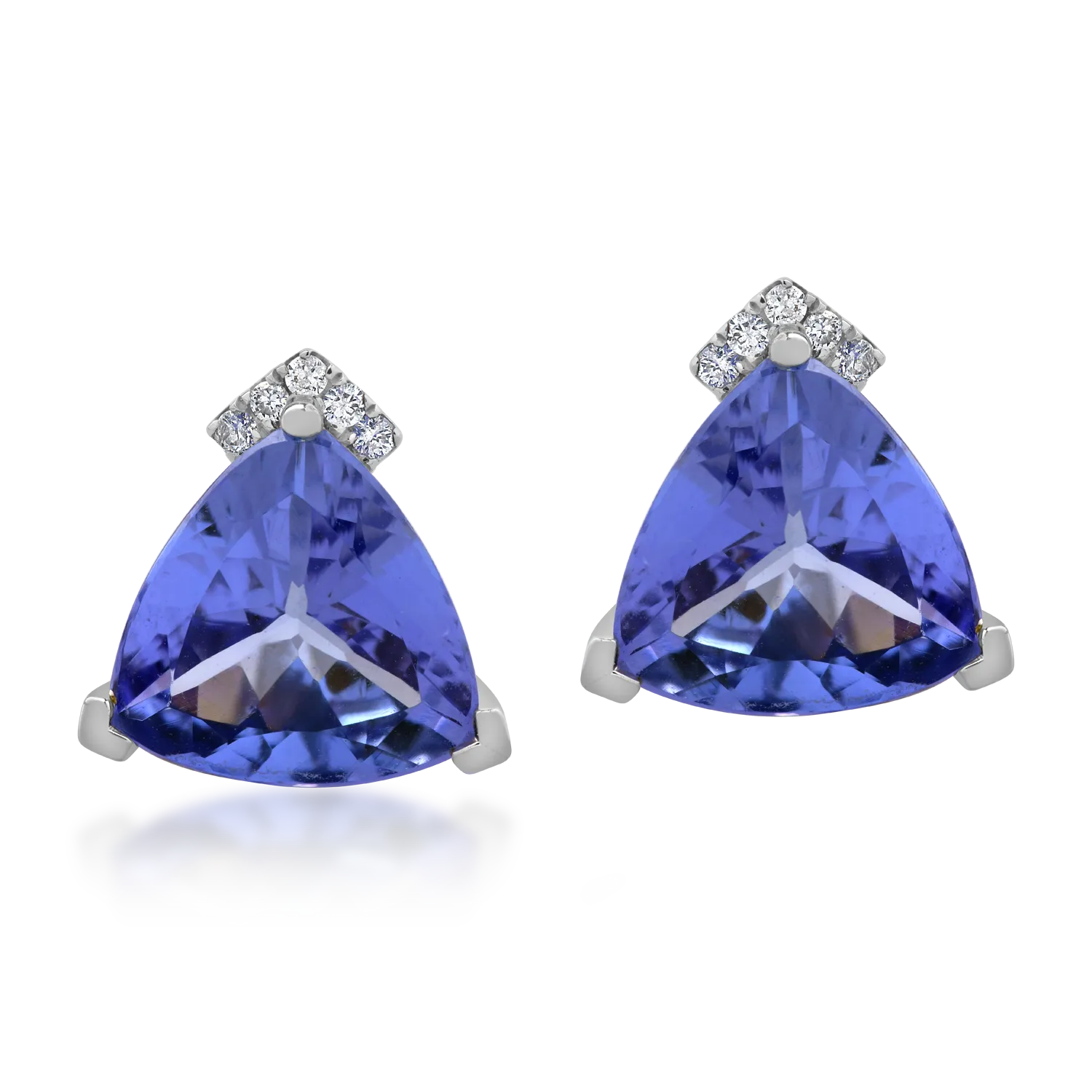 Cercei din aur alb cu tanzanite trillion de 4.41ct si diamante de 0.05ct