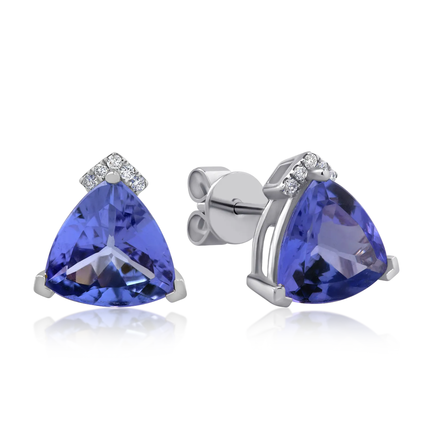 Cercei din aur alb cu tanzanite trillion de 4.41ct si diamante de 0.05ct