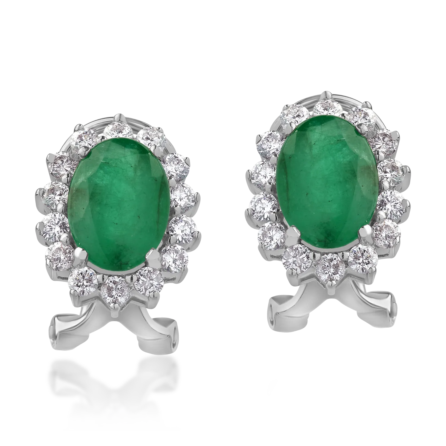 Teilor Cercei din aur alb cu smaralde ovale de 2.17ct si diamante round de 0.61ct