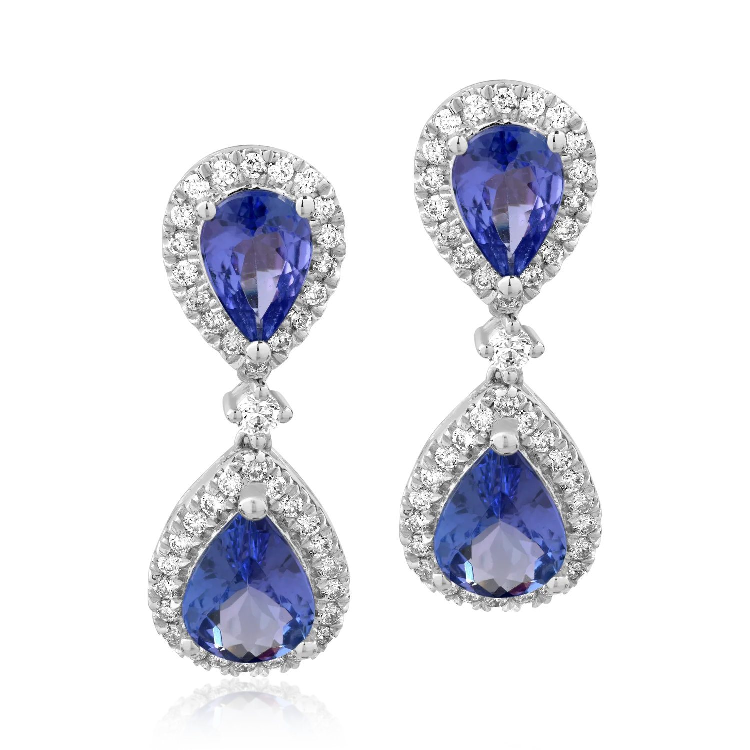Cercei din aur alb cu tanzanite de 3.1ct si diamante de 0.5ct