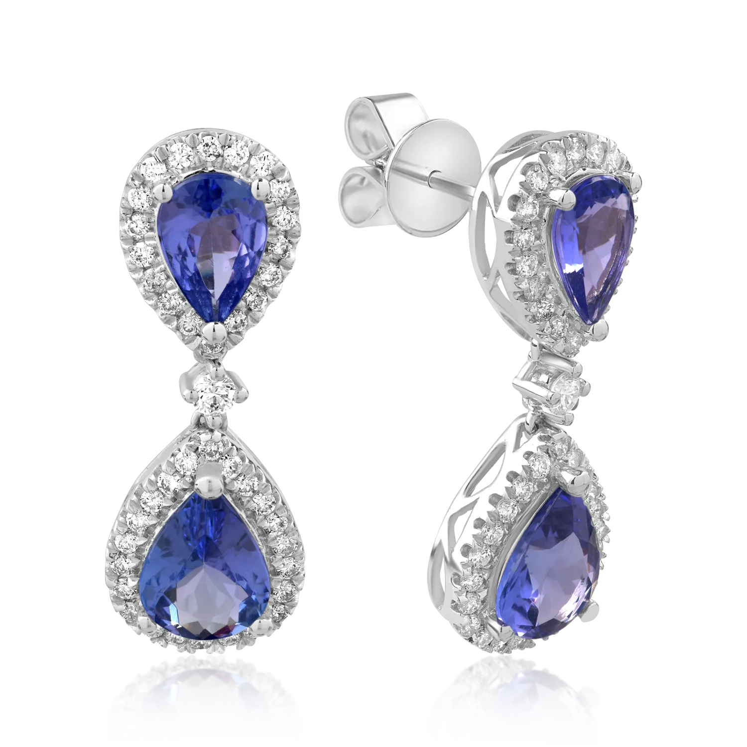 Cercei din aur alb cu tanzanite de 3.1ct si diamante de 0.5ct