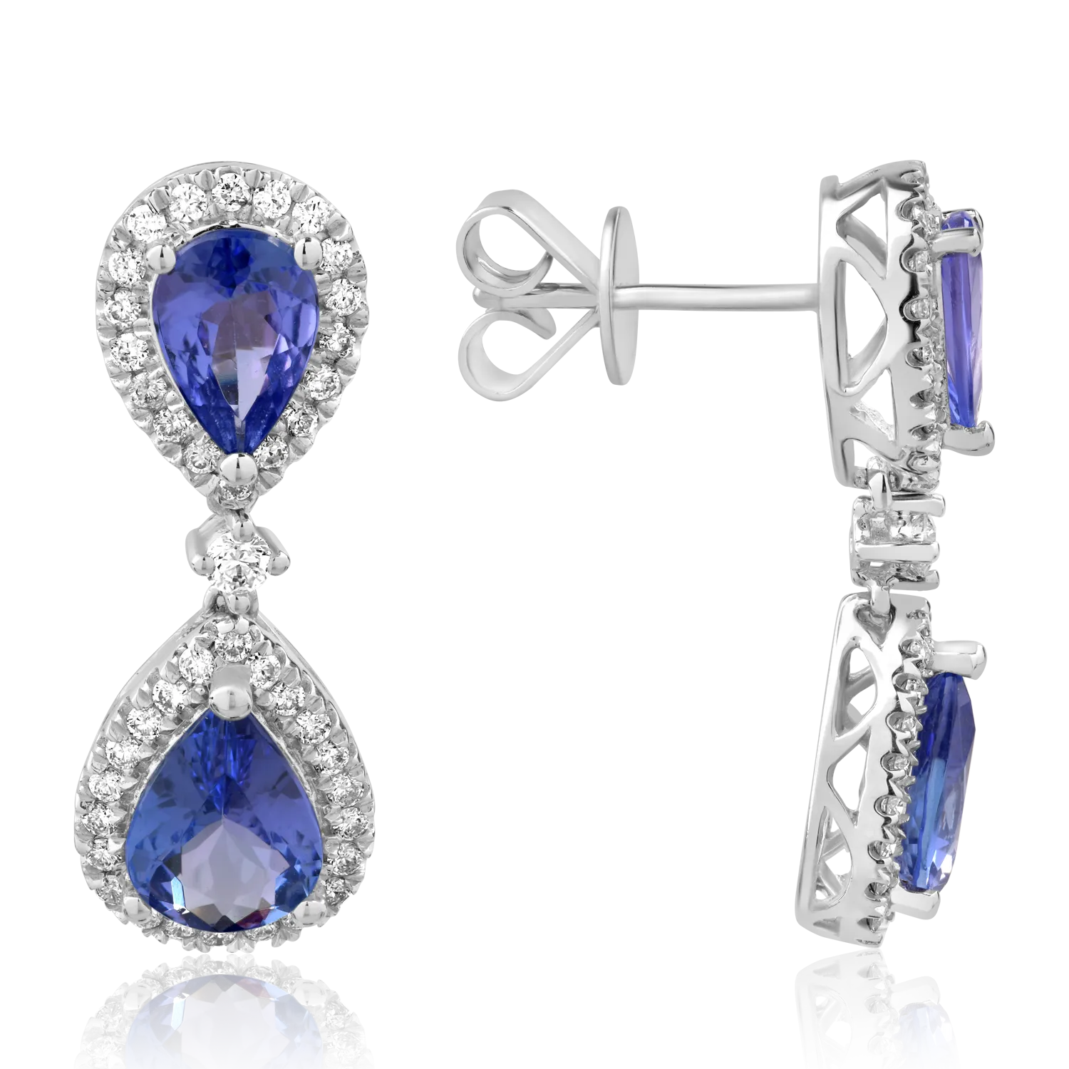 Kolczyki z białego złota z tanzanitami o masie 3.1 ct i diamentami o masie 0.5 ct