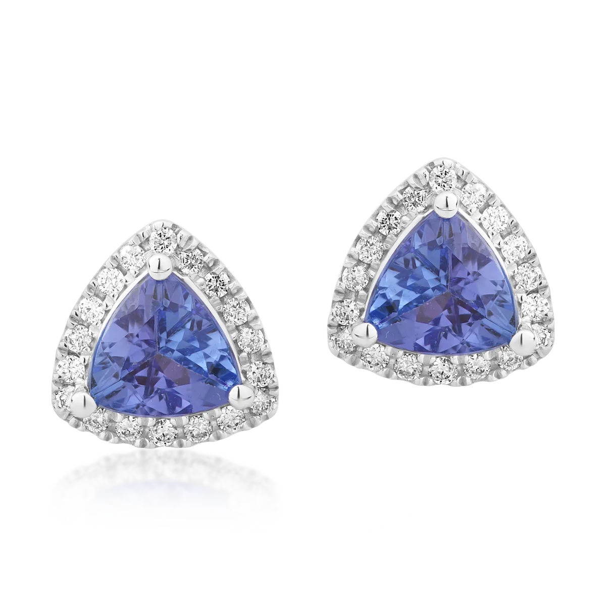 Cercei din aur alb de 18K cu tanzanite de 1.53ct si diamante de 0.18ct