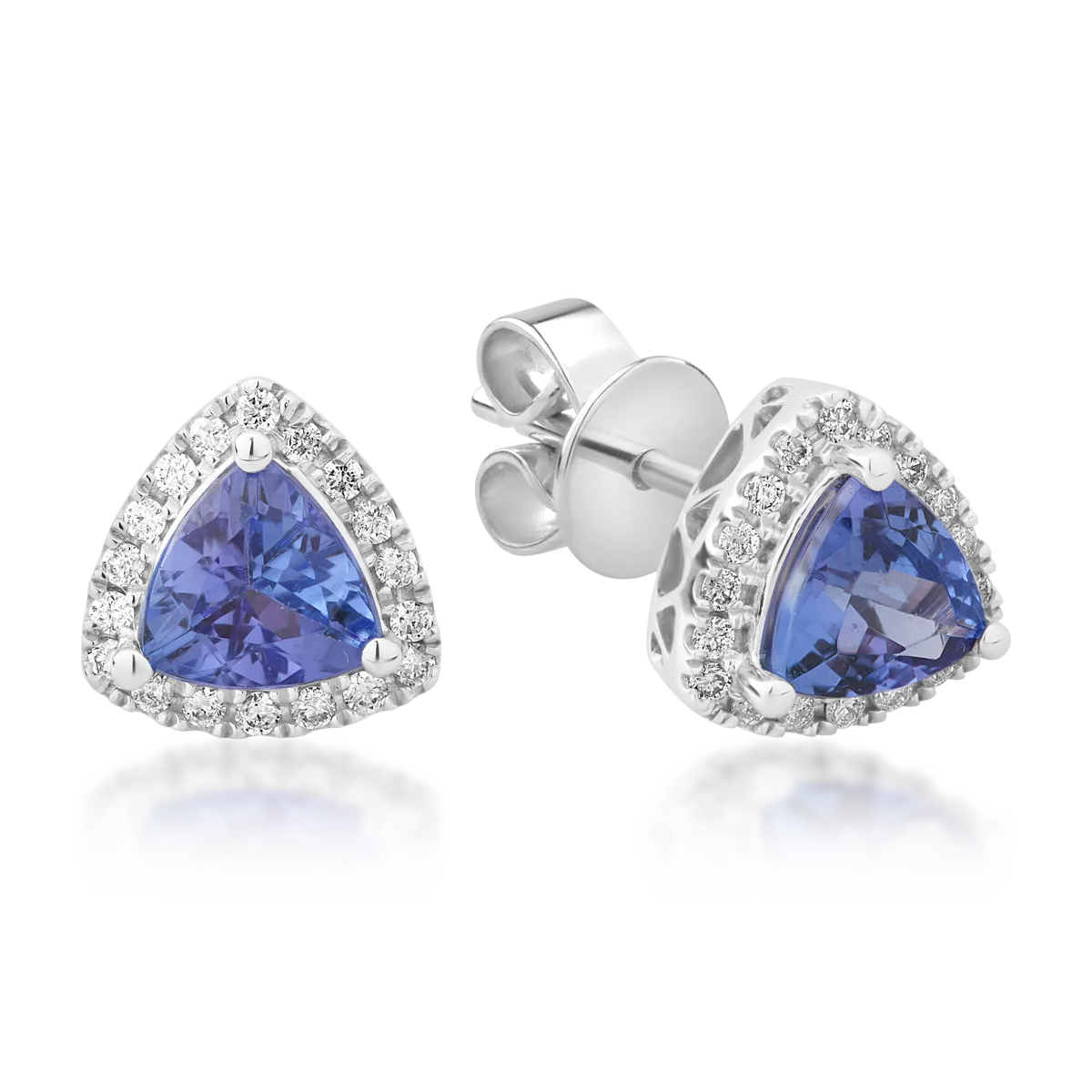 Cercei din aur alb de 18K cu tanzanite de 1.53ct si diamante de 0.18ct