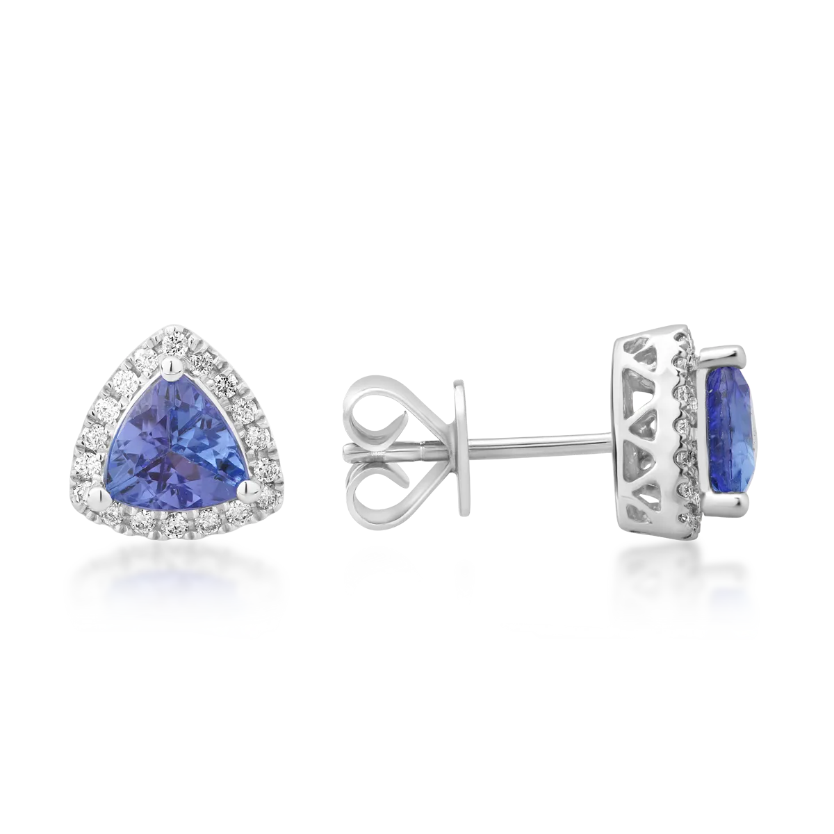 Cercei din aur alb de 18K cu tanzanite de 1.53ct si diamante de 0.18ct