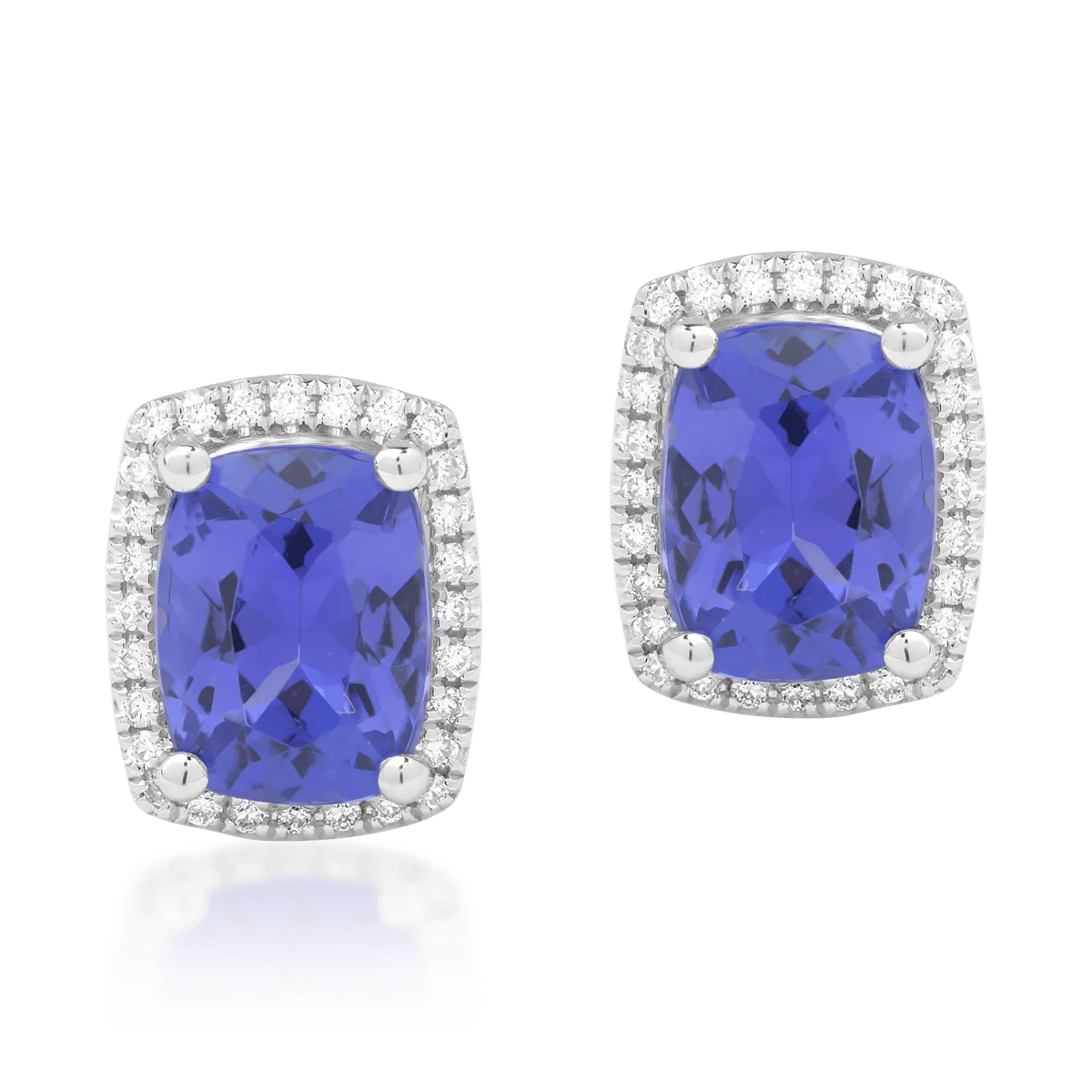 Cercei din aur alb de 14K cu tanzanite de 2.7ct si diamante de 0.14ct