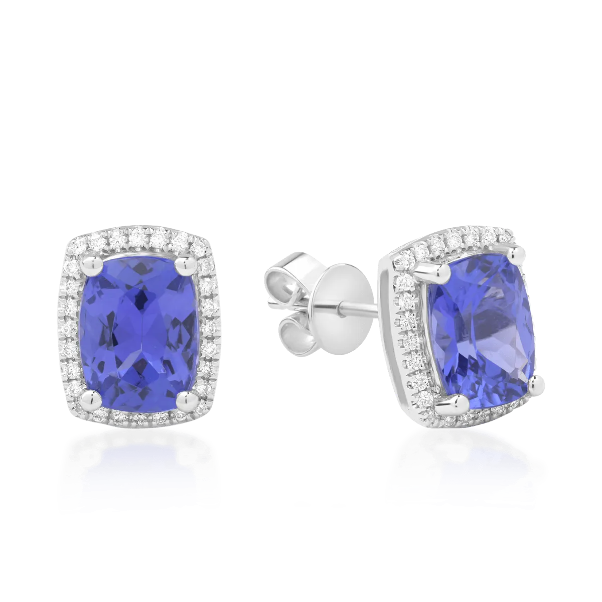 Cercei din aur alb de 14K cu tanzanite de 2.7ct si diamante de 0.14ct