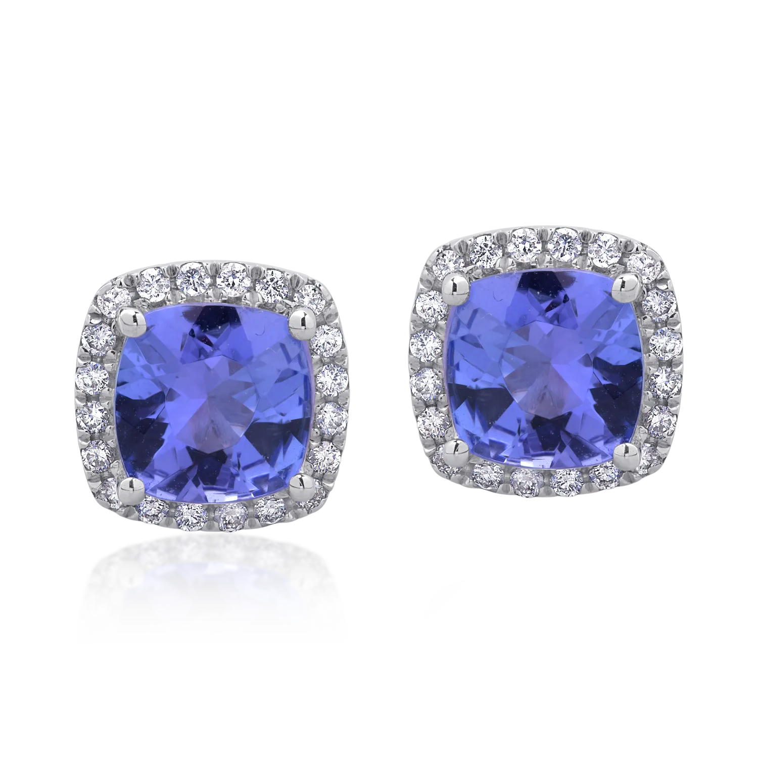 Cercei din aur alb de 18K cu tanzanite de 2.84ct si diamante de 0.26ct