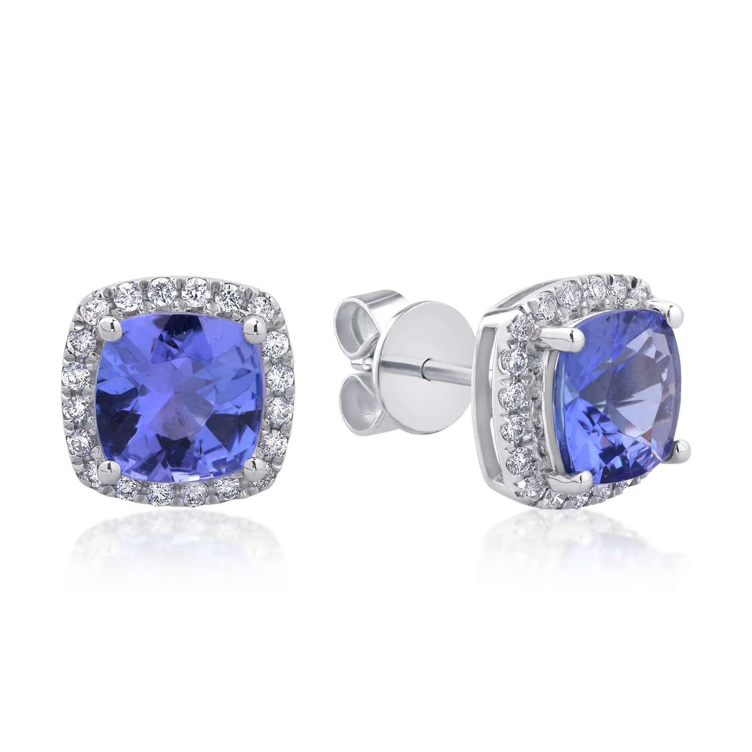 Cercei din aur alb de 18K cu tanzanite de 2.84ct si diamante de 0.26ct