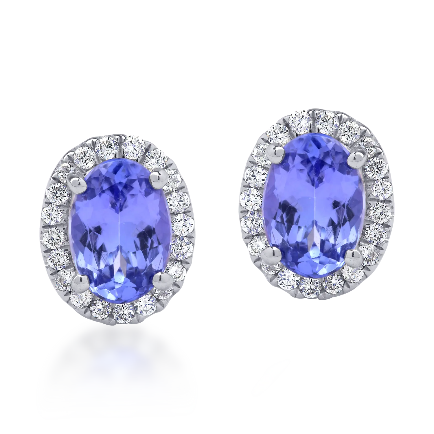 Cercei din aur alb de 18K cu tanzanite de 1.23ct si diamant de 0.22ct