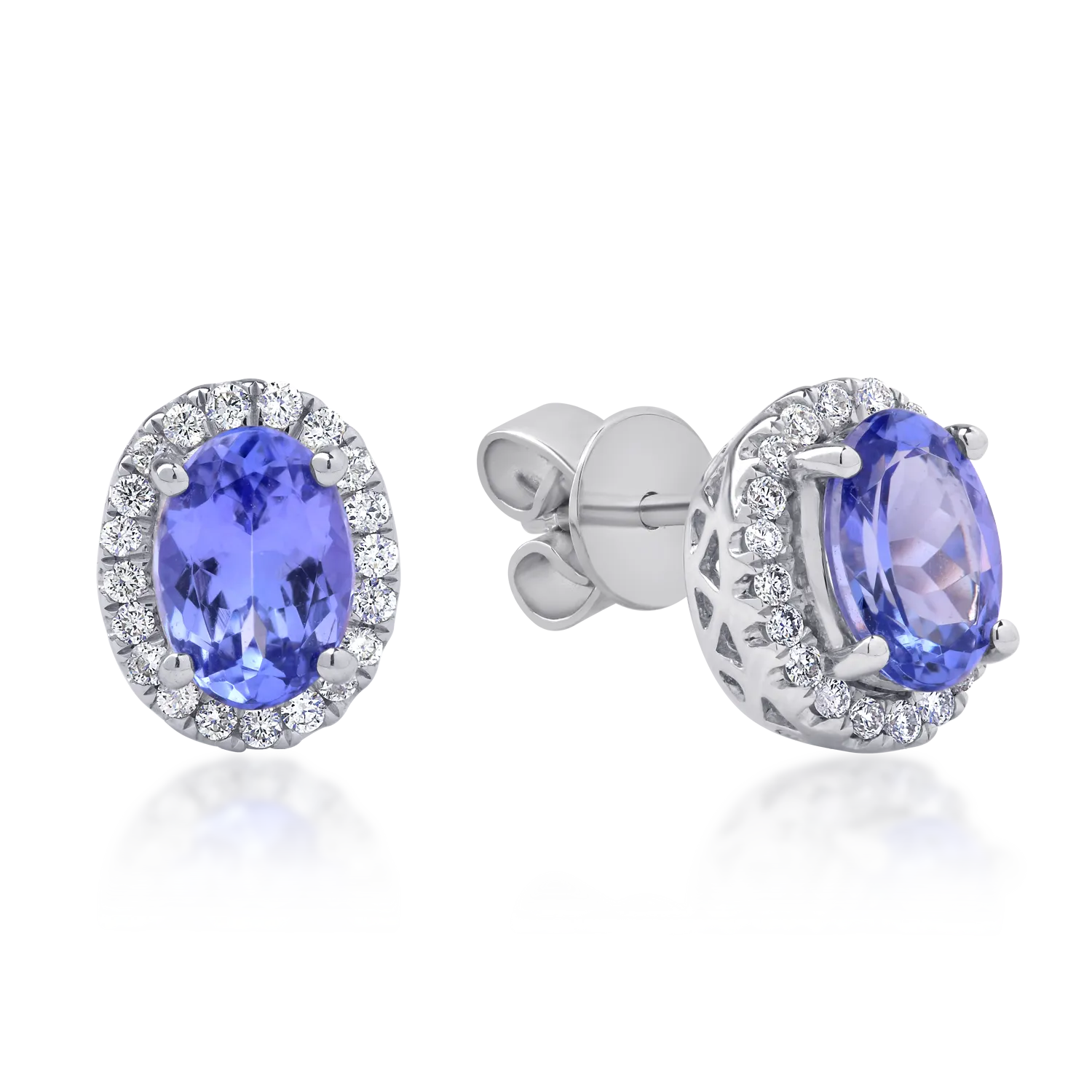 Cercei din aur alb de 18K cu tanzanite de 1.23ct si diamant de 0.22ct