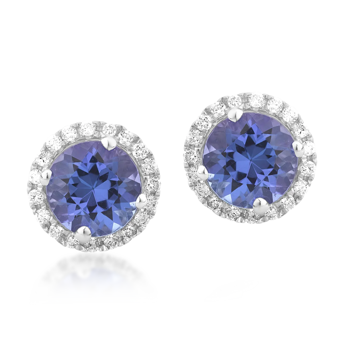 Cercei din aur alb de 18K cu tanzanite de 2.27ct si diamante de 0.18ct