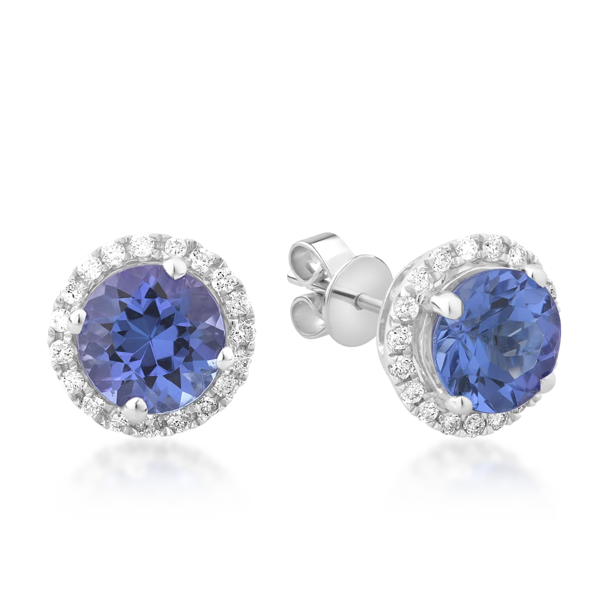 Cercei din aur alb de 18K cu tanzanite de 2.27ct si diamante de 0.18ct