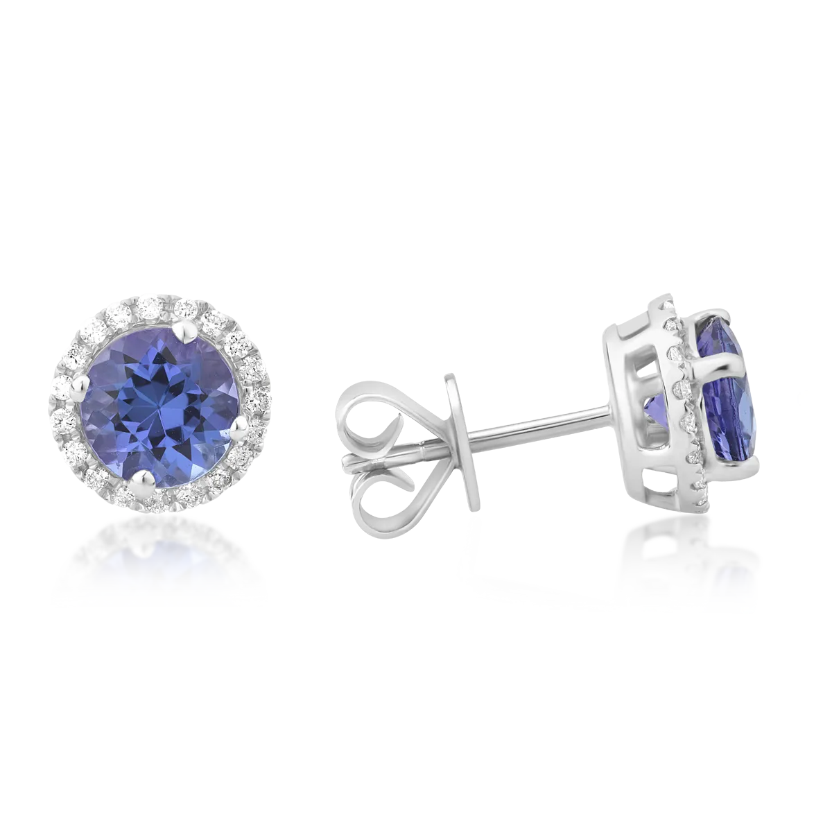 Cercei din aur alb de 18K cu tanzanite de 2.27ct si diamante de 0.18ct