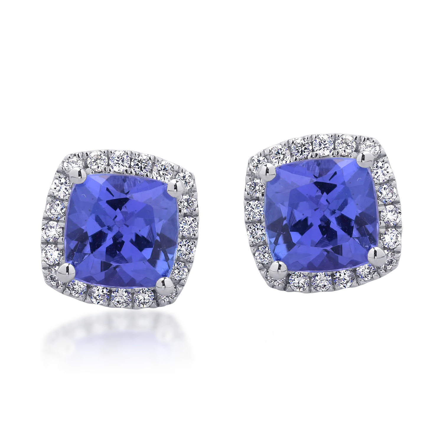 Cercei din aur alb de 18K cu tanzanite de 1.84ct si diamante de 0.21ct