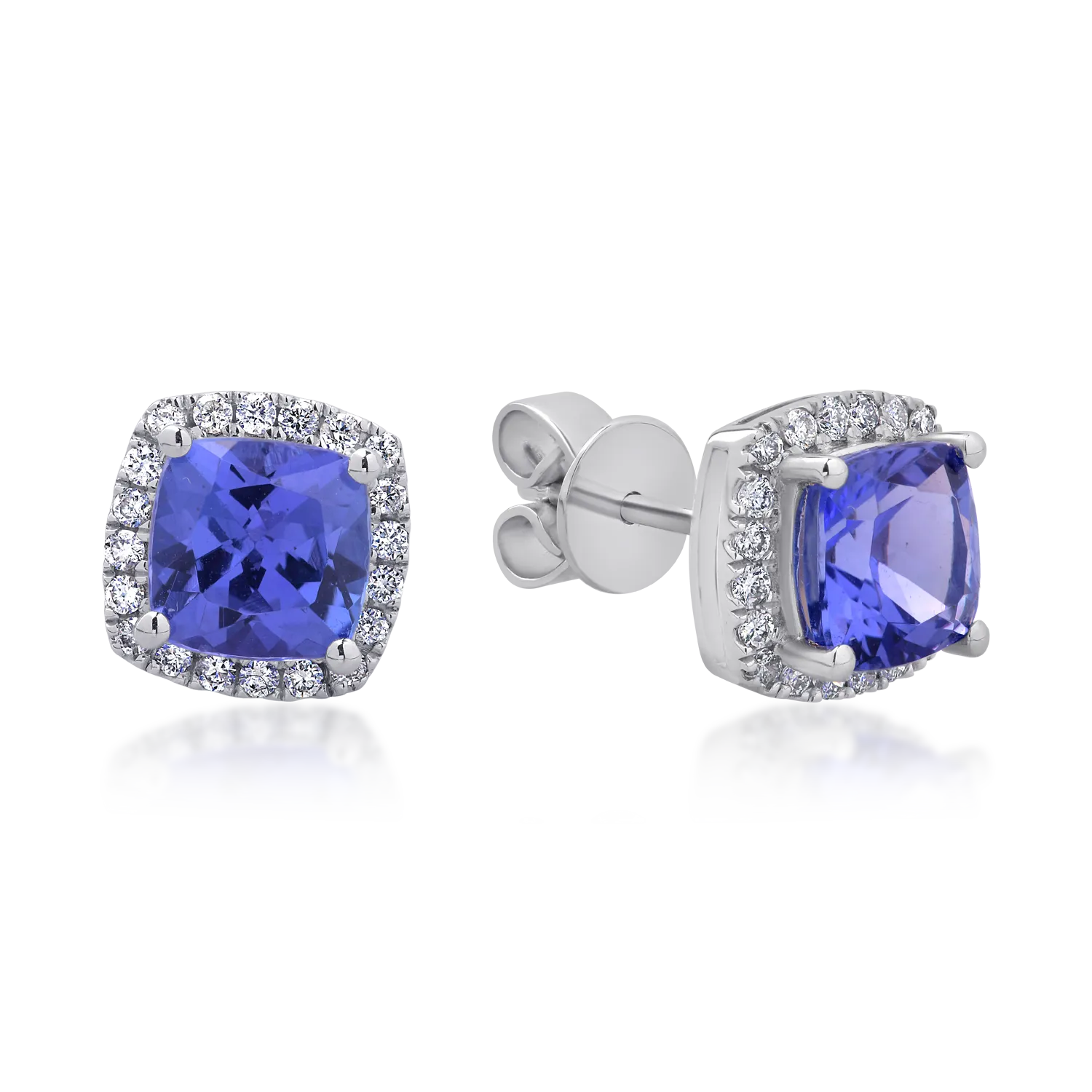 Cercei din aur alb de 18K cu tanzanite de 1.84ct si diamante de 0.21ct