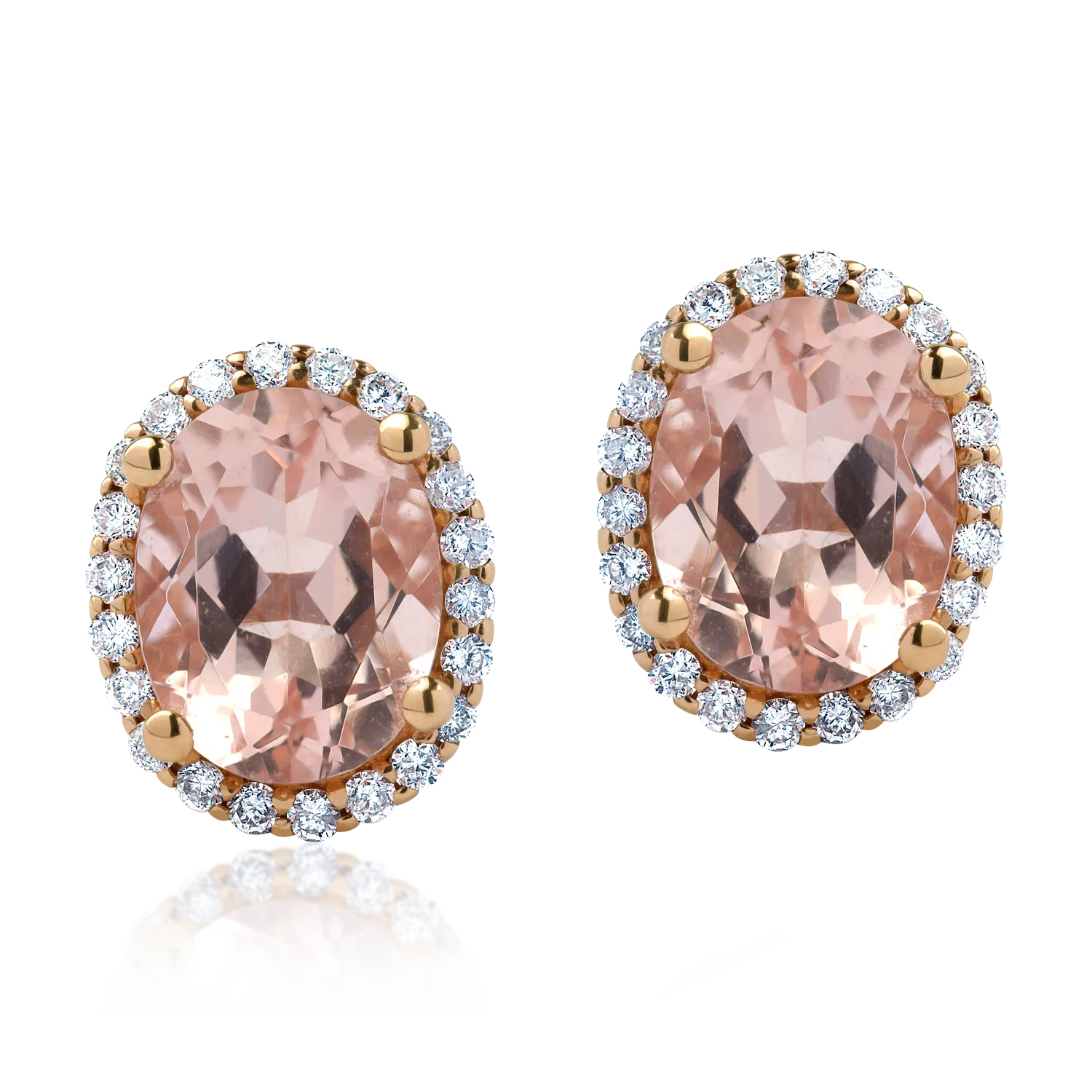 Cercei din aur roz cu morganite ovale de 3.5ct si diamante de 0.34ct